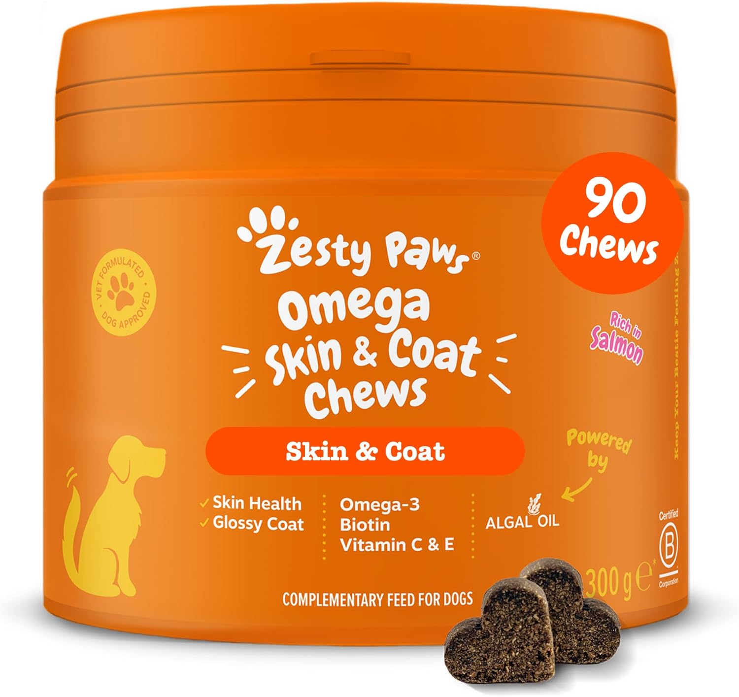 Zesty Paws Salmon Skin & Coat Care with Fish Oil for Dogs | Supports Skin Care and Healthy Coat | Dog Chews | Dog vitamins and supplements with fish oil for dogs | 90 Count
