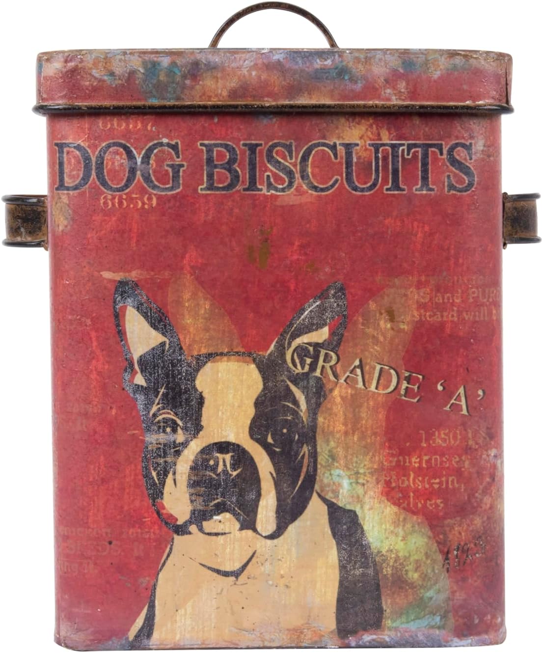 Creative Co-Op Vintage Tin Dog Biscuit Container with Boston Terrier