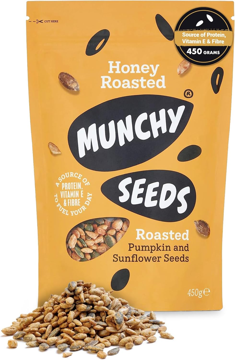 MUNCHY SEEDS - Honey Roasted, Sweet Mix of Sunflower & Pumpkin Seed, Protein Snack, Source of Fibre & Vitamin E, Gluten & Wheat-Free, for Kids & Adults, 450g