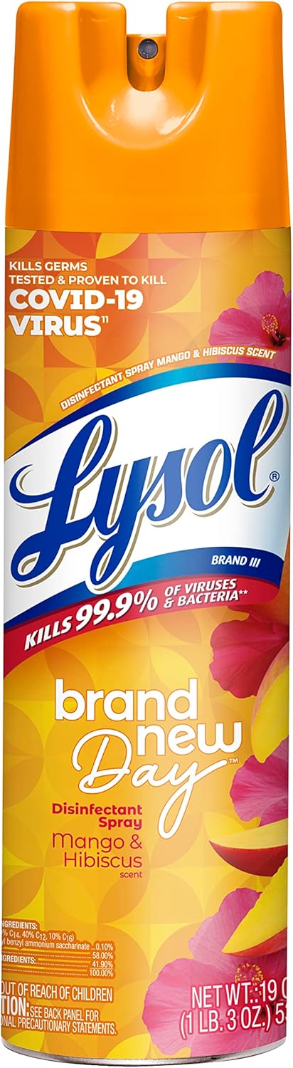 Lysol Disinfectant Spray, Sanitizing and Antibacterial Spray, For Disinfecting and Deodorizing, Mango & Hibiscus Scent, 19 Fl Oz