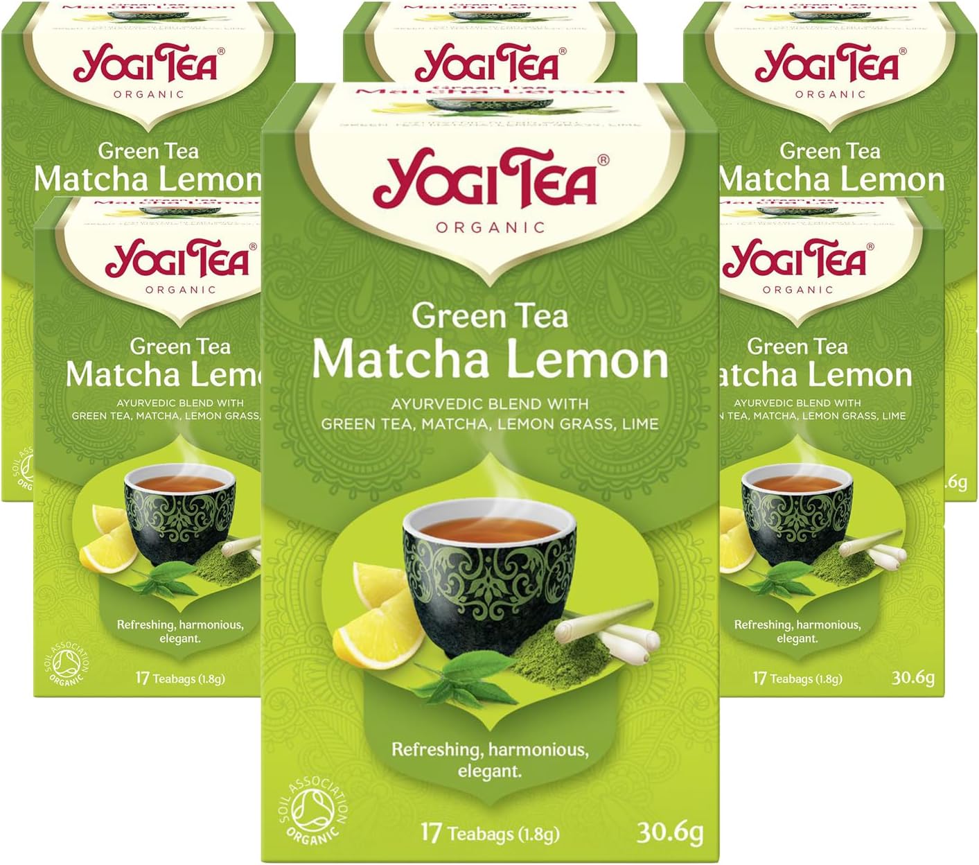 Yogi Tea, Matcha Lemon, Organic Green Herbal Tea, Blend of Green Tea, Matcha, Lemongrass and Lime, 6 Packs x 17 Tea Bags (102 Teabags Total)