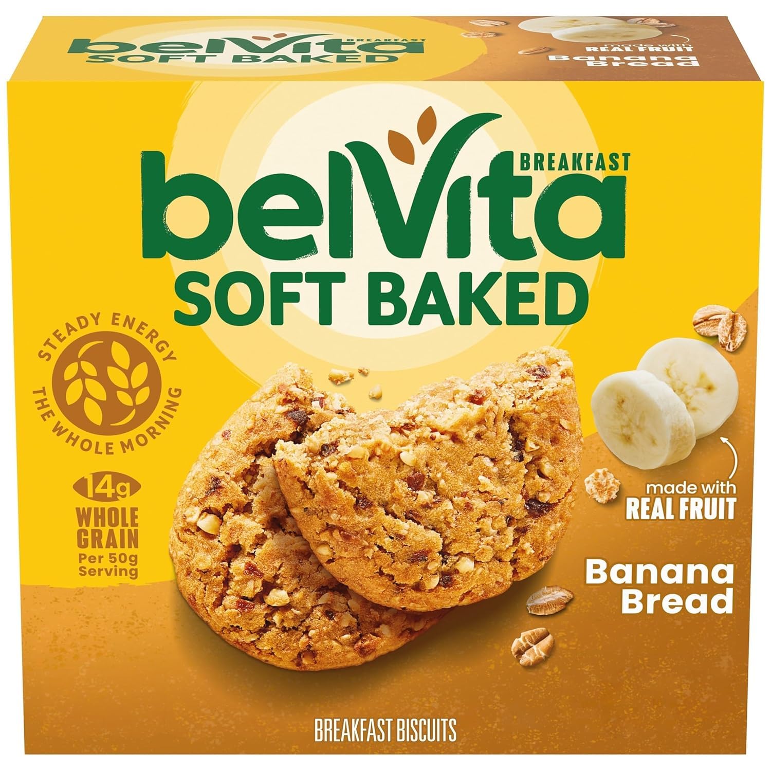 belViita Soft Baked Banana Bread Breakfast Biscuits, Chewy Breakfast Bars
