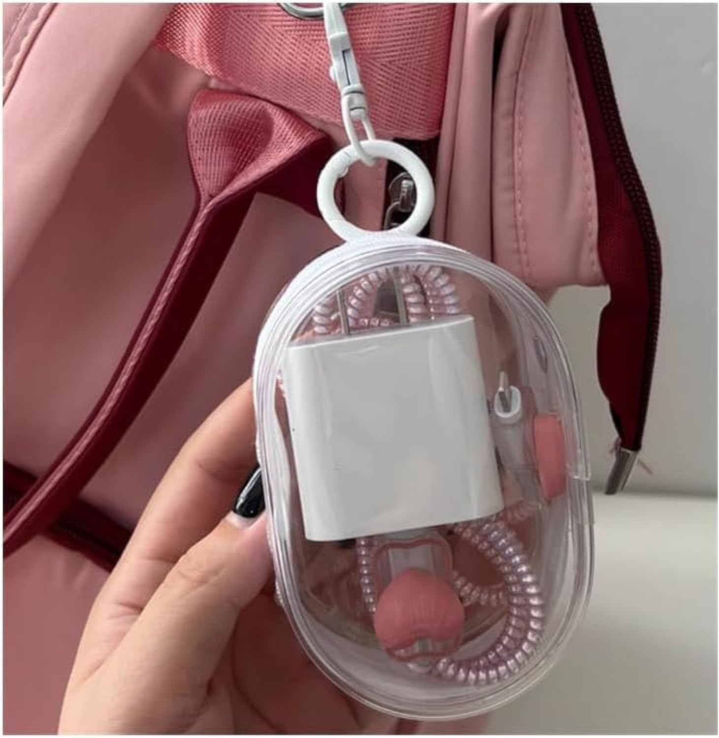 Transparent Data Cable Charger Charging Storage Box, Portable Headphone Storage Box, Cases Headphones, Earbuds and Accessories 10.5X7X4cm