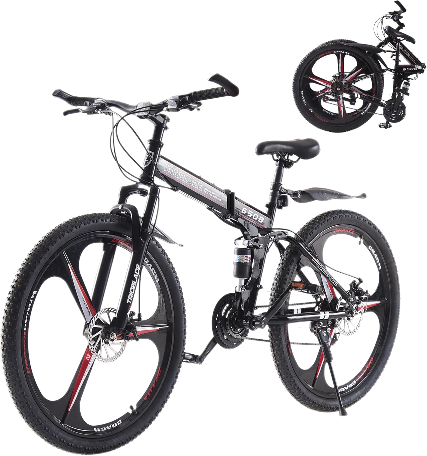 LSBIKE 24 26 27.5In Foldable Mountain Bike Dual Suspension Hardtail Bicycle Men Women Mountain Bike 21 Speed Drivetrain Lightweight Frame Sport Cycling Bike for Adult