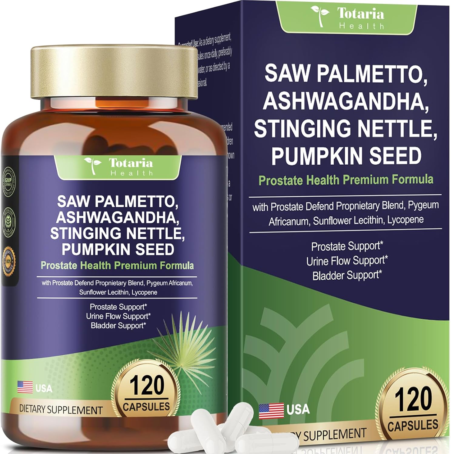 Organic Saw Palmetto - Prostate Health Supplements for Men with Ashwagandha Root, Stinging Nettle, Pumpkin Seed, Prostate Defend Propnietary Blend, DHT Blocker, 120 Count