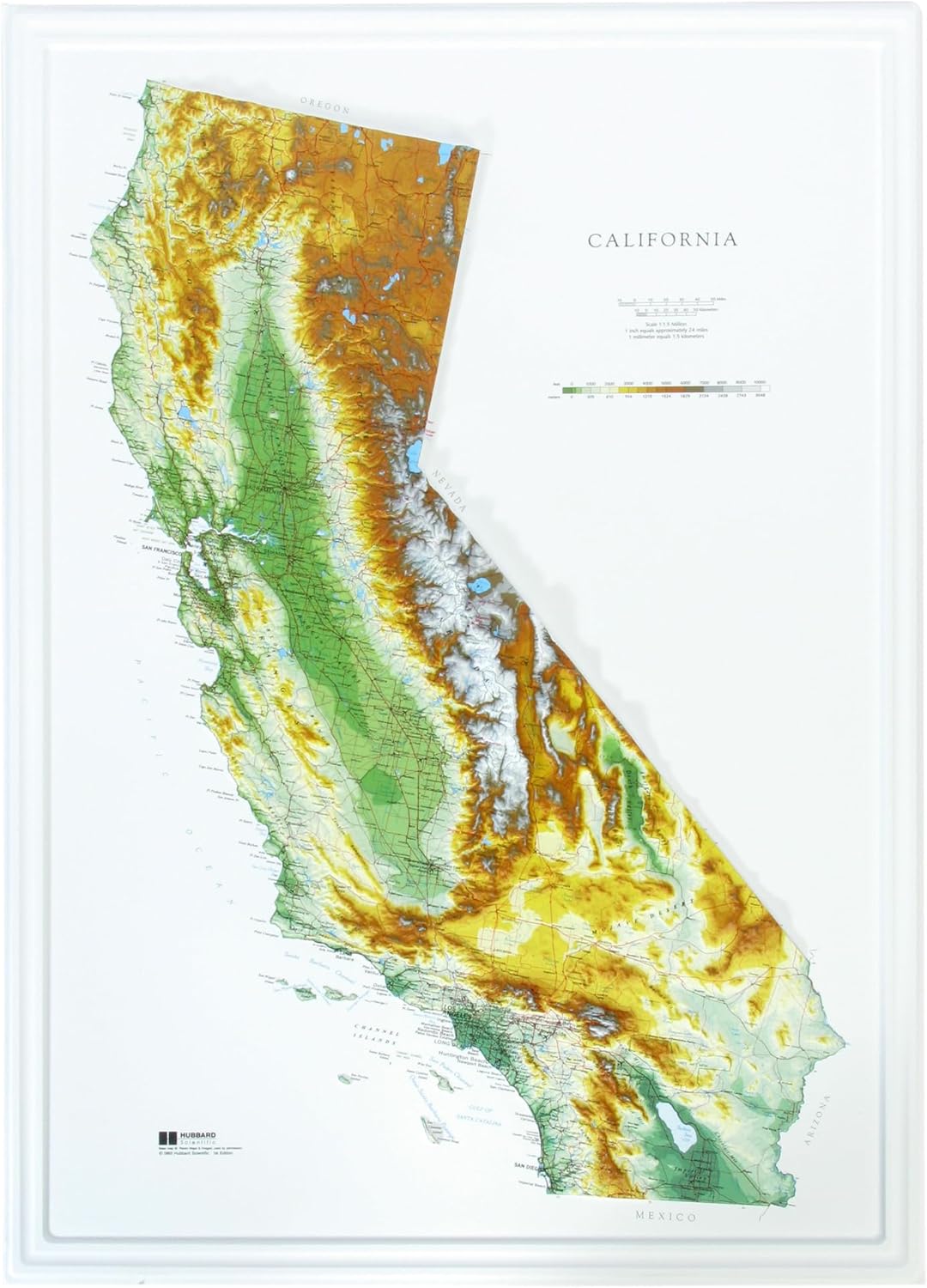 Hubbard Scientific 3D California Map | A True Raised Relief Map - You Can Feel the Terrain | Vacuum-formed Molded | 25" x 35" | Detailed Topography