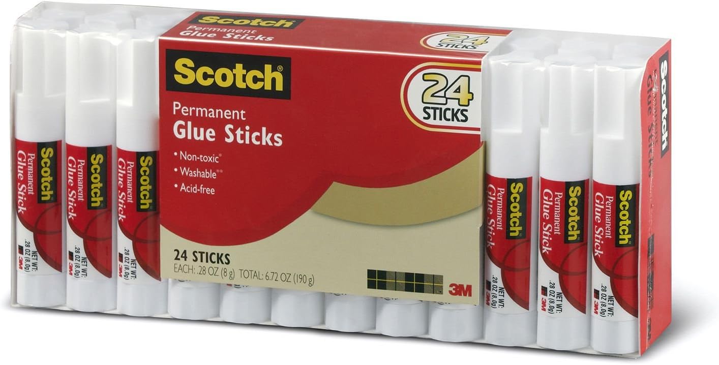 Scotch Glue Sticks 6008-24-S, Permanent Glue Stick 0.28 Ounce (8 gram), 24-Pack