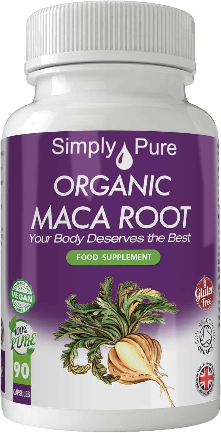 Organic Maca Root for Energy & Stamina Boost | 500mg Capsules x 90 | A Blend of Yellow, Red & Black Maca | 100% Pure Soil Association Certified | Gluten Free | GM Free | Vegan