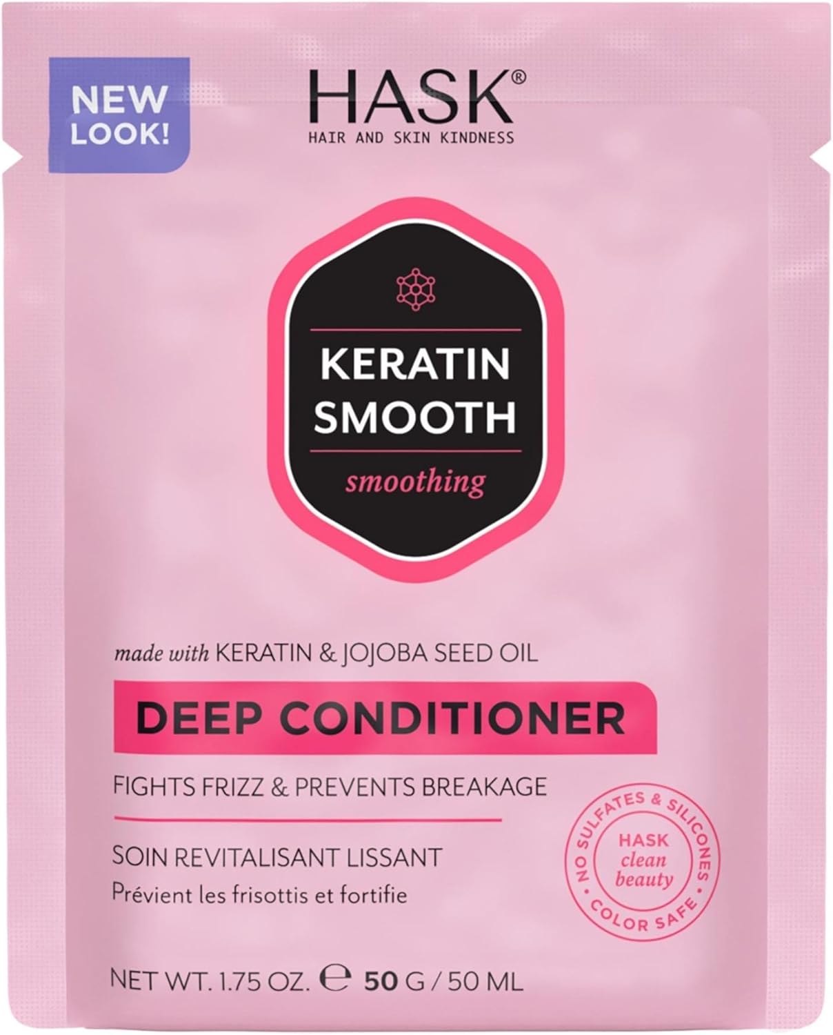 HASK Keratin Smoothing Deep Conditioner Treatment for all hair types, colour safe, gluten-free, sulfate-free, paraben-free - 1 50mL Packette