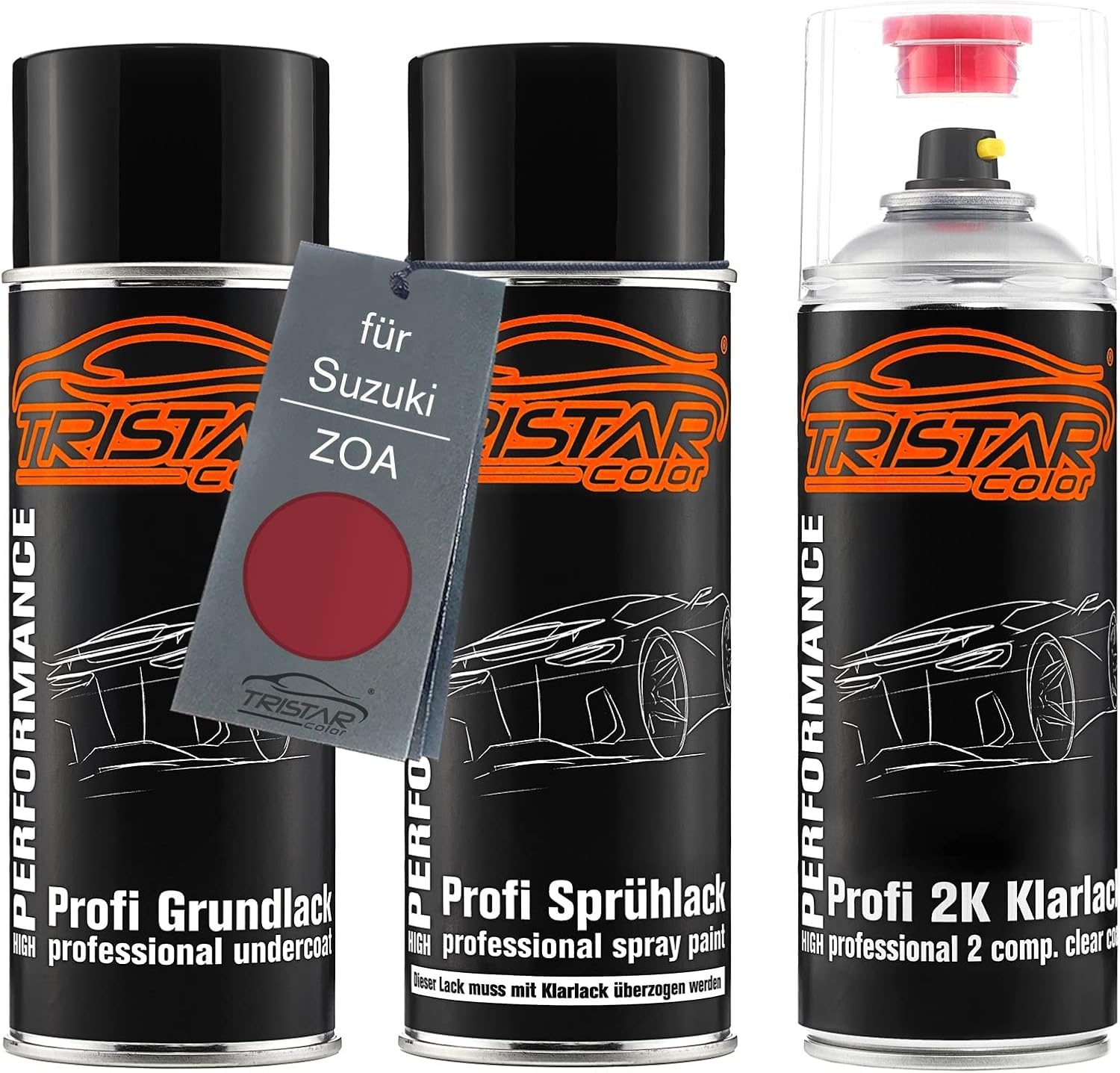 TRISTARcolor Car paint 2K spray can set for Suzuki ZOA Toreador Red Perl Metallic under + base coat 2K clear coat