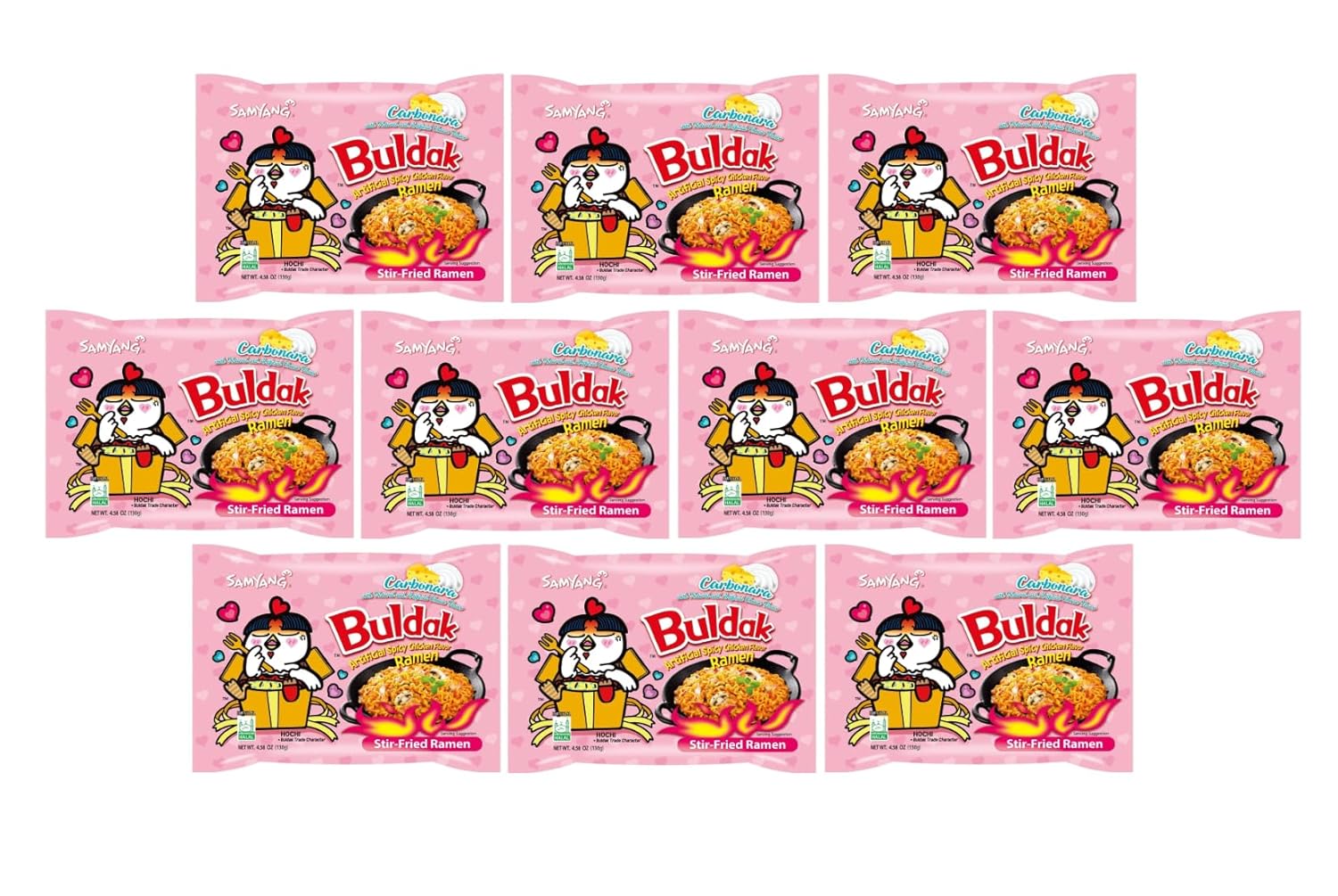 Samyang Buldak Hot Spicy Chicken Ramen Noodle Korean Stir-Fried Ramen (10, Carbonara)