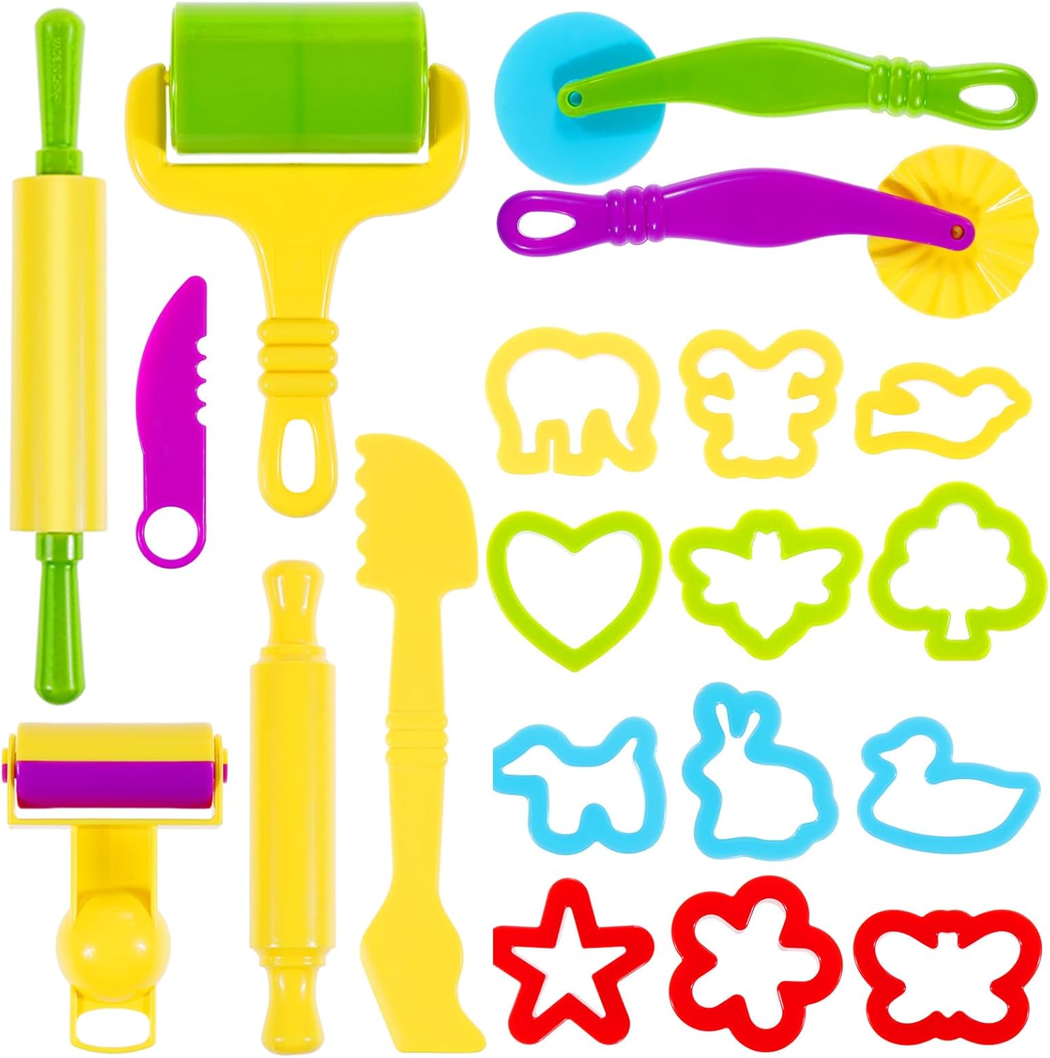 Lictin Dough Tools and Cutters, 20Pcs Kids Toddlers Modeling Clay Tools Set, Plastic Dough Accessories Clay Extruders Rollers Molds
