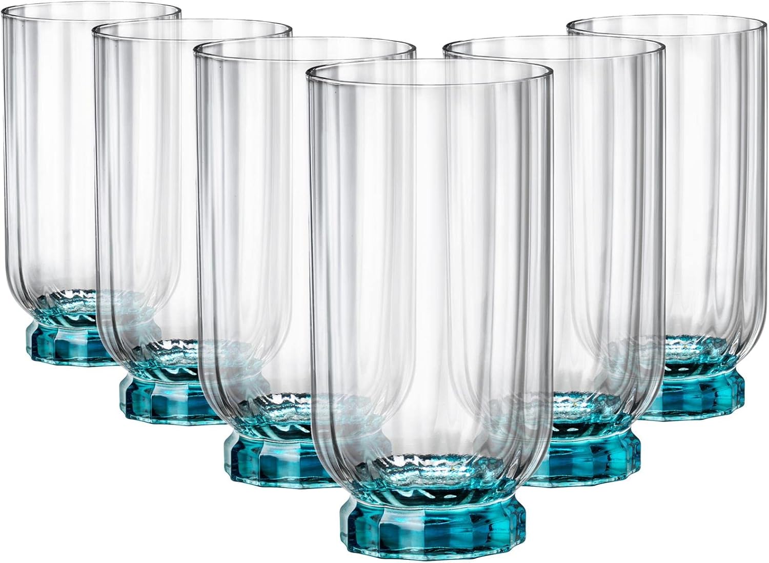 Rocco Bormioli Bormioli Rocco Florian Set of 6 Glass Glasses, Blue Foot, for Long Drink, 43cl