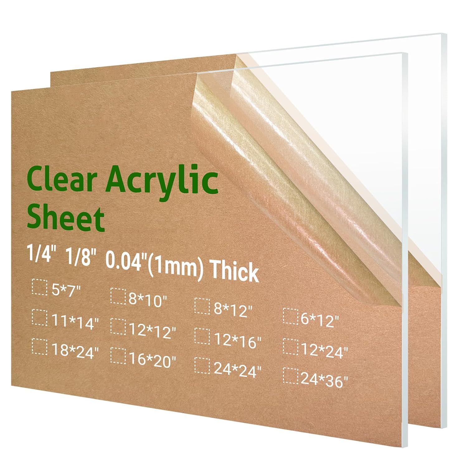 2 Pieces 8 x 10” Clear Acrylic Sheet Plexiglass - 1/8”(3mm) Thick, Use for Craft Projects, Signs, DIY Projects and More; Cut with Saw or Hand Tools, No Laser Cut