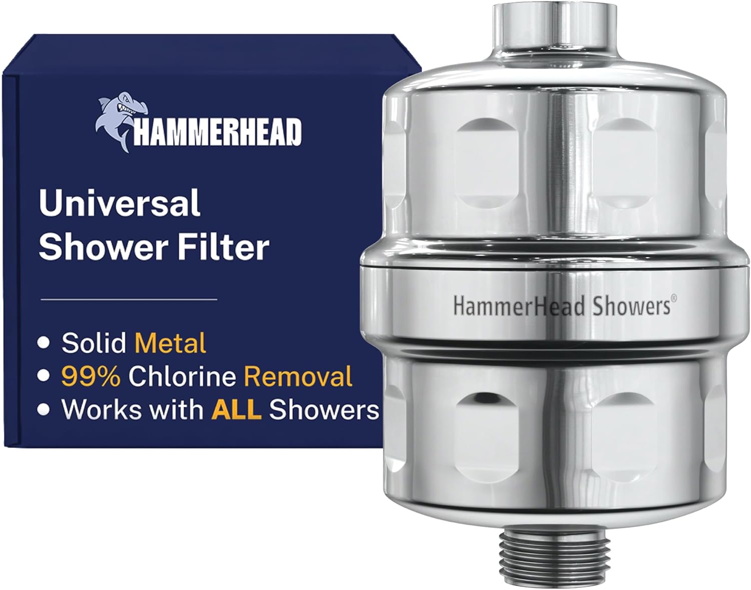 HammerHead Showers® Solid Metal Shower Head Filter – KDF 55 Shower Filter, High Pressure Universal Shower Filters to Remove Toxic Chemicals – Removes Chlorine and Heavy Metals – Chrome