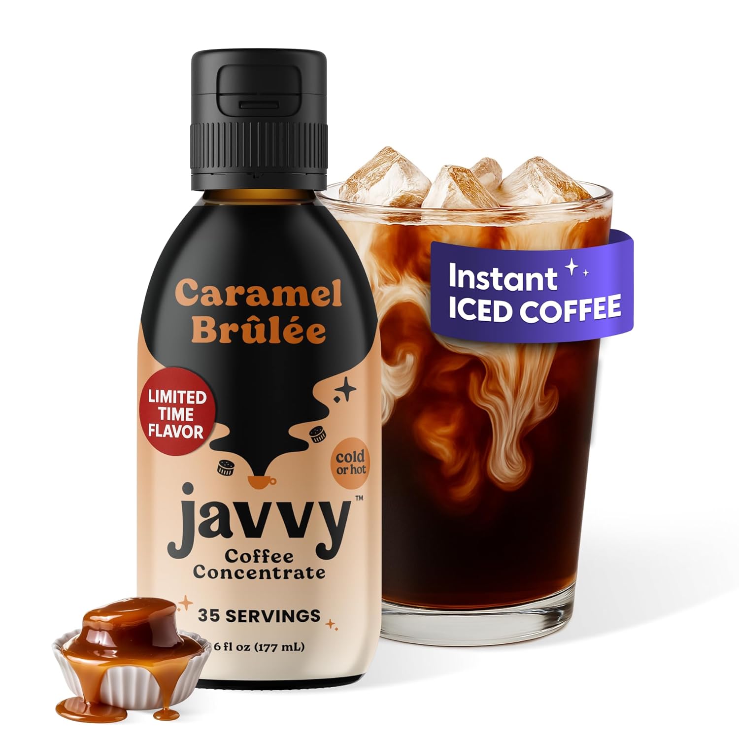 Coffee Concentrate - Limited Release Flavors - Cold Brew Coffee, Perfect for Hot or Iced Instant Coffees, Hot Drinks, Cold Brew Concentrate, 35 Servings - Caramel Brulee