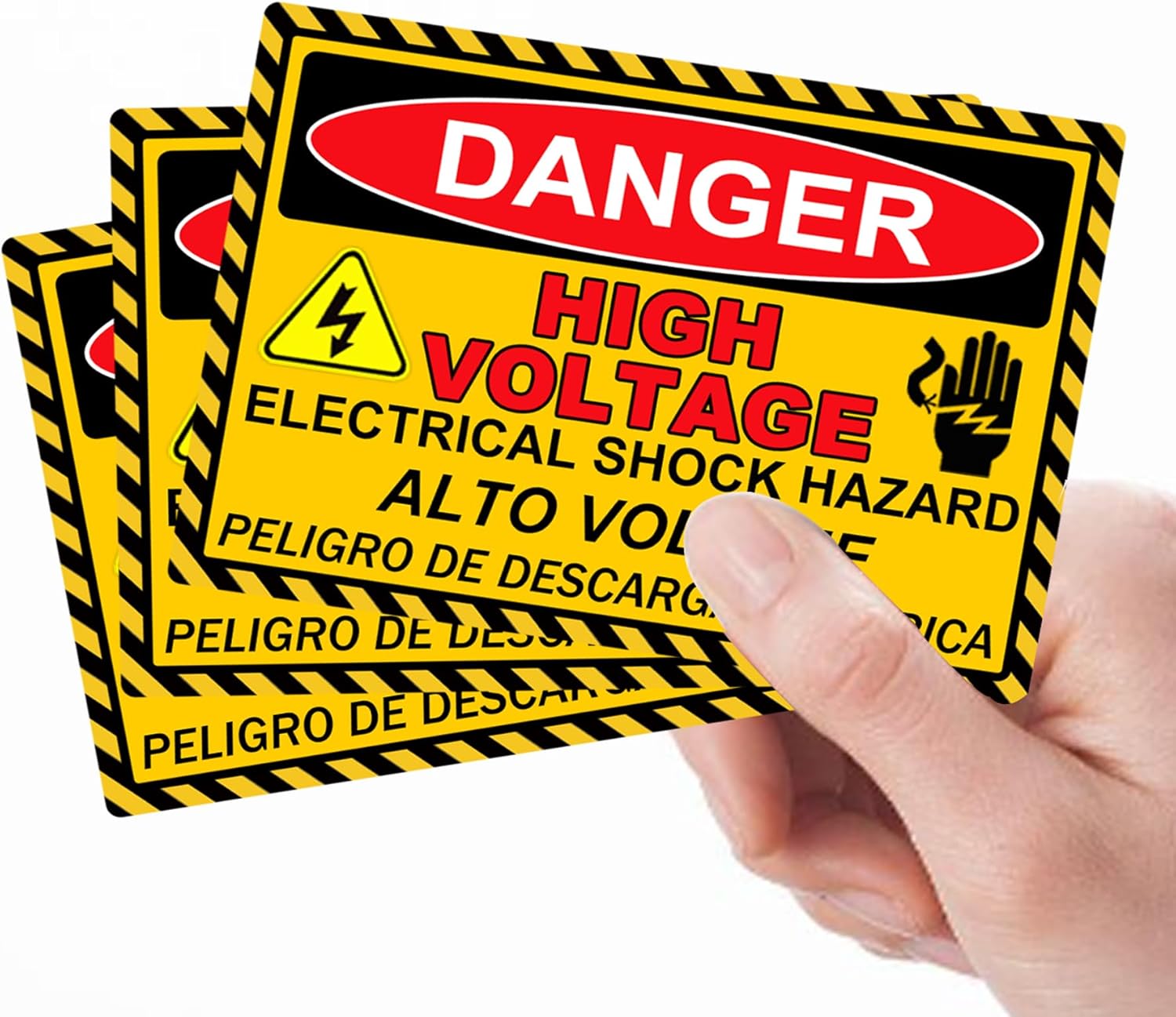 High Voltage Electrical Shock Hazard Sign Sticker 5x7 inch Vinyl Adhesive Spanish Danger Voltage Safety Warning Keep Out Label for Battery Bank Safe 4 Pack