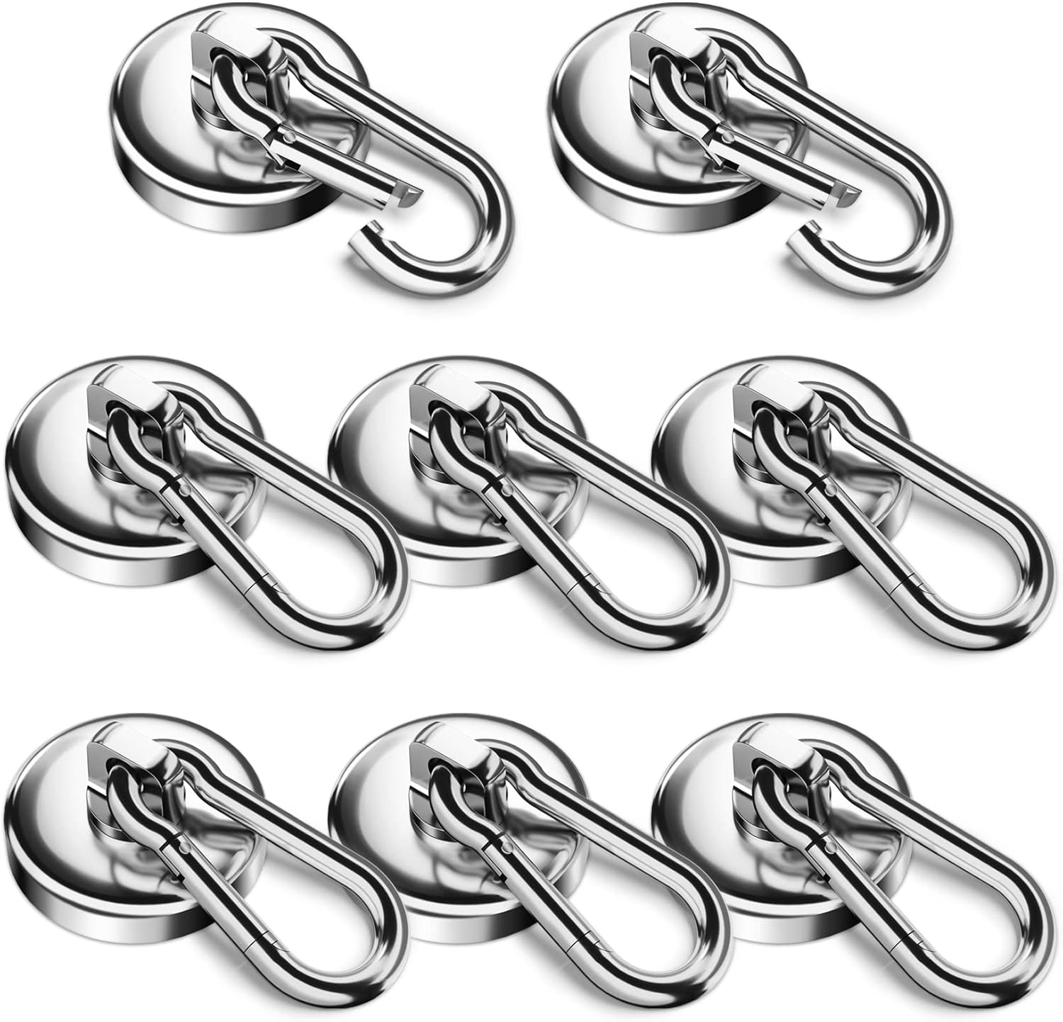 FINDMAG 8 Pack 100LBS Neodymium Magnet Hooks with Swivel Carabiner, Strong Heavy Duty Magnetic Hooks for Hanging, Kitchen, Office, Warehouse, School