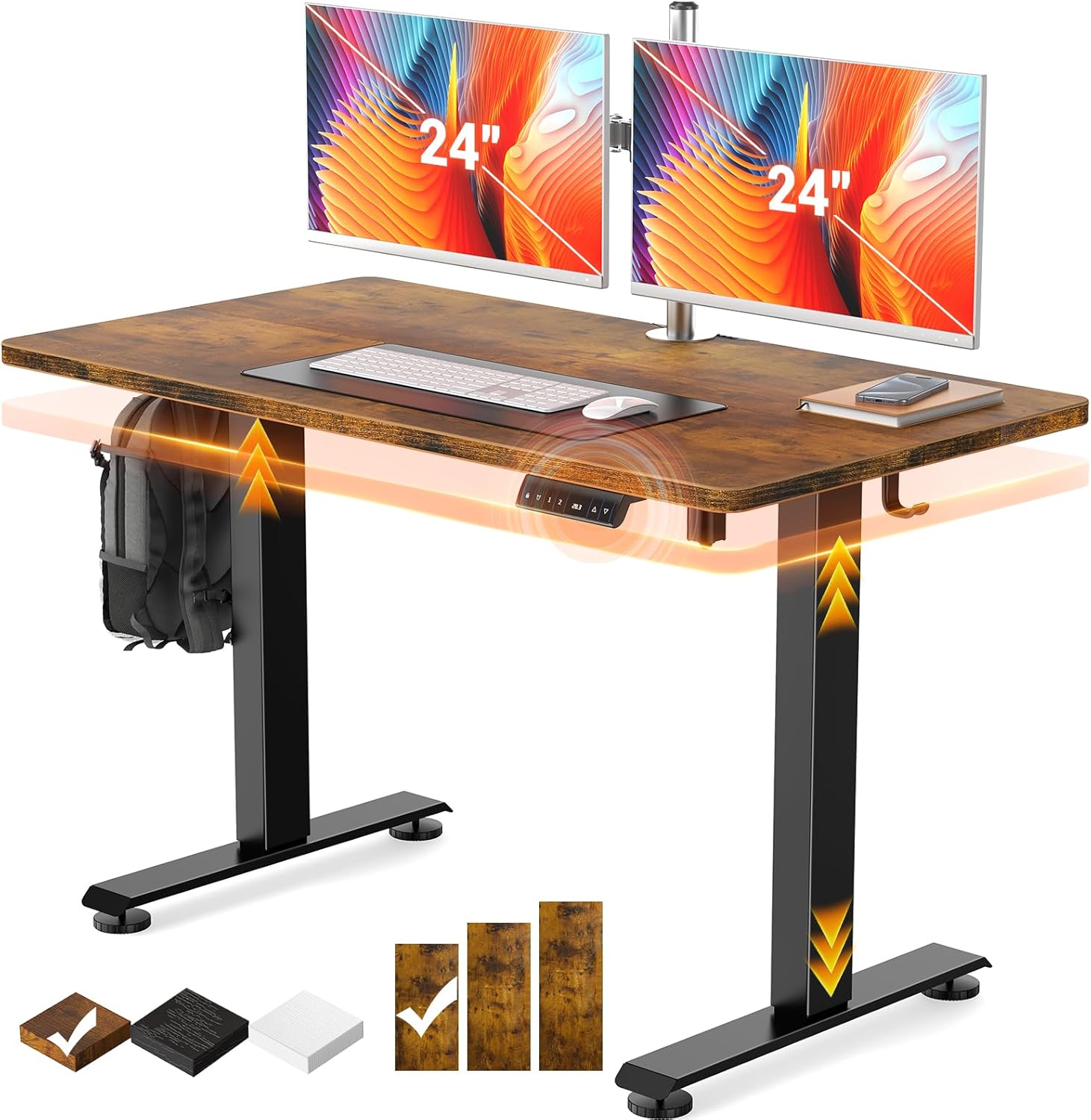 Veken 47.2" Standing Desk Electric, Height Adjustable Sit Stand Up, Wood Desktop, Work Home Office, Computer PC Table, Writing Rising Desks, Brown