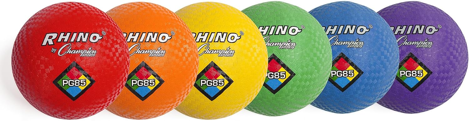 Champion Sports Rhino Playground Ball Set, 8.5" Diameter -Two-Ply, Nylon Wound - Set of 6 Colors
