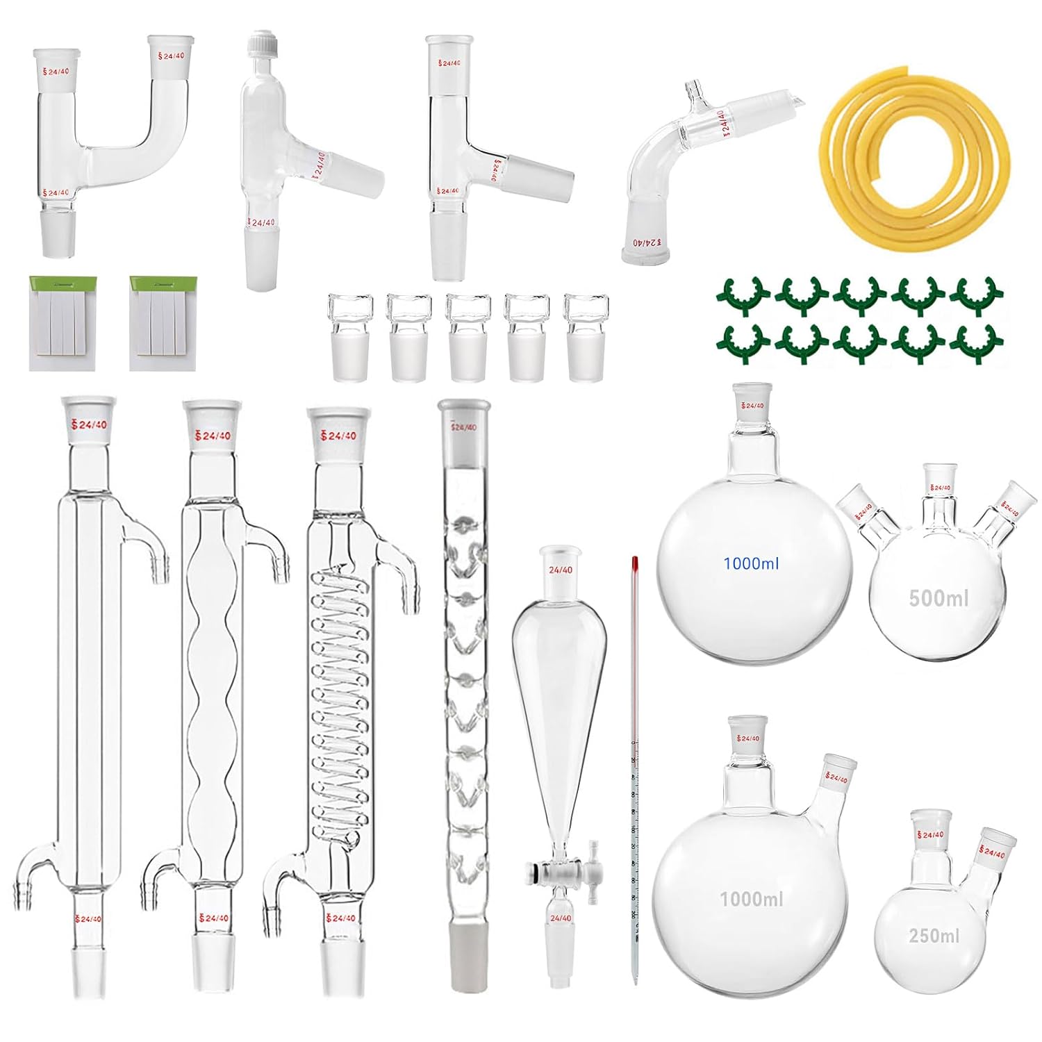 Chemistry Glassware Set - 32PCS Laboratory Glassware Kit with 24/40 Joint 1000ml Essential Oil Lab Distillation Apparatus Kit