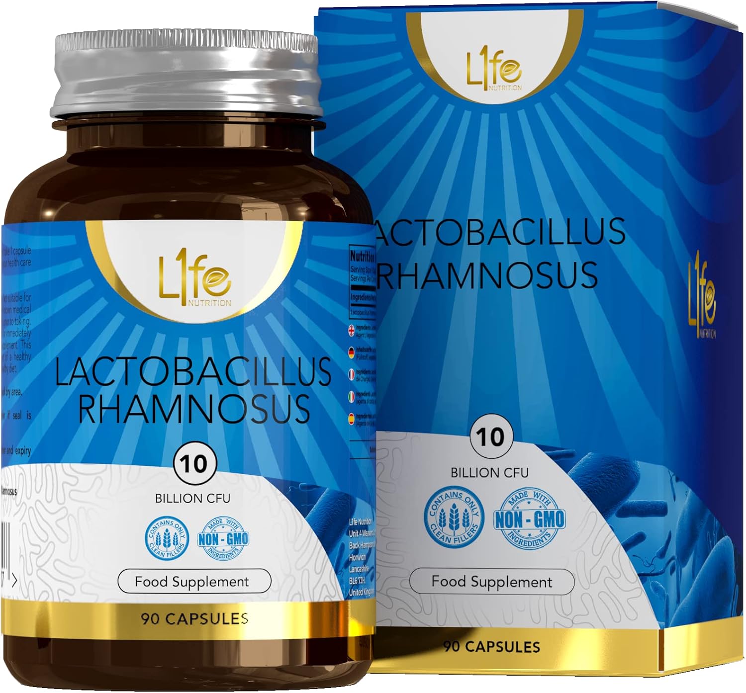 LN Lactobacillus Rhamnosus | 90 High Strength Rhamnosus Probiotic Capsules - 10 Billion CFU L-Rhamnosus Probiotics per Serving | Non-GMO, Gluten, Dairy & Allergen Free | Made in The UK