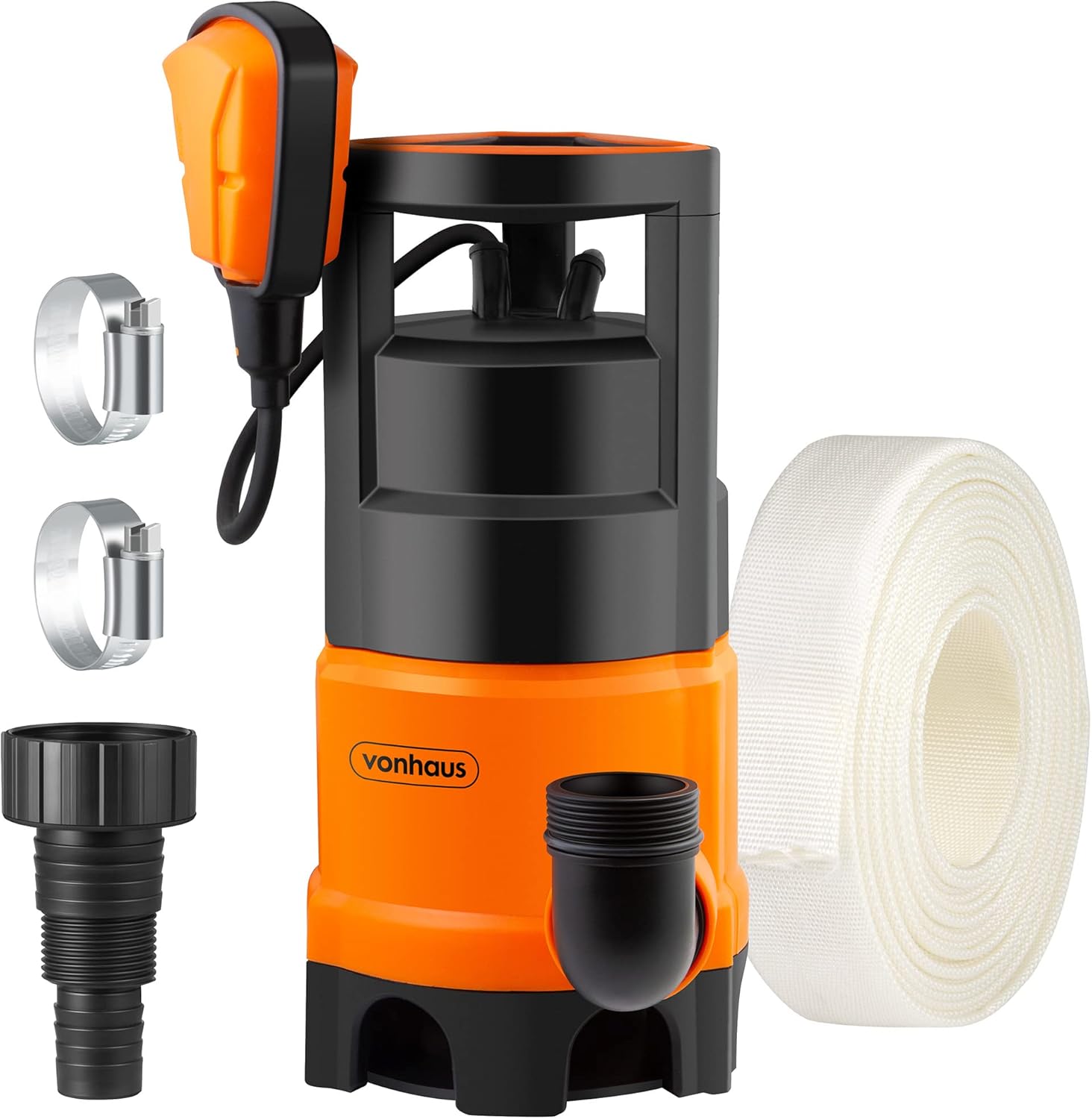 VonHaus Submersible Water Pump with 8m Hose (400W) - Includes Jubilee Clips - Drain Dirty or Clean Water from Pond, Swimming Pool, Hot Tub, Flooded Cellar - with Float Switch & Hose Connector