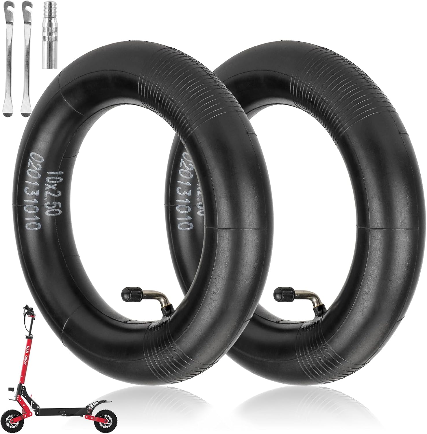 (2 Pack) 10x2.5 Scooter Tire Tube, 10 Inch Front and Rear Tire, Bent Valve, for Nanrobot D4 Plus D6+ Gotrax Gmax Ultra Mantis 10 Pro SE Kugoo M4 Zero 10X VSETT Electric Scooters
