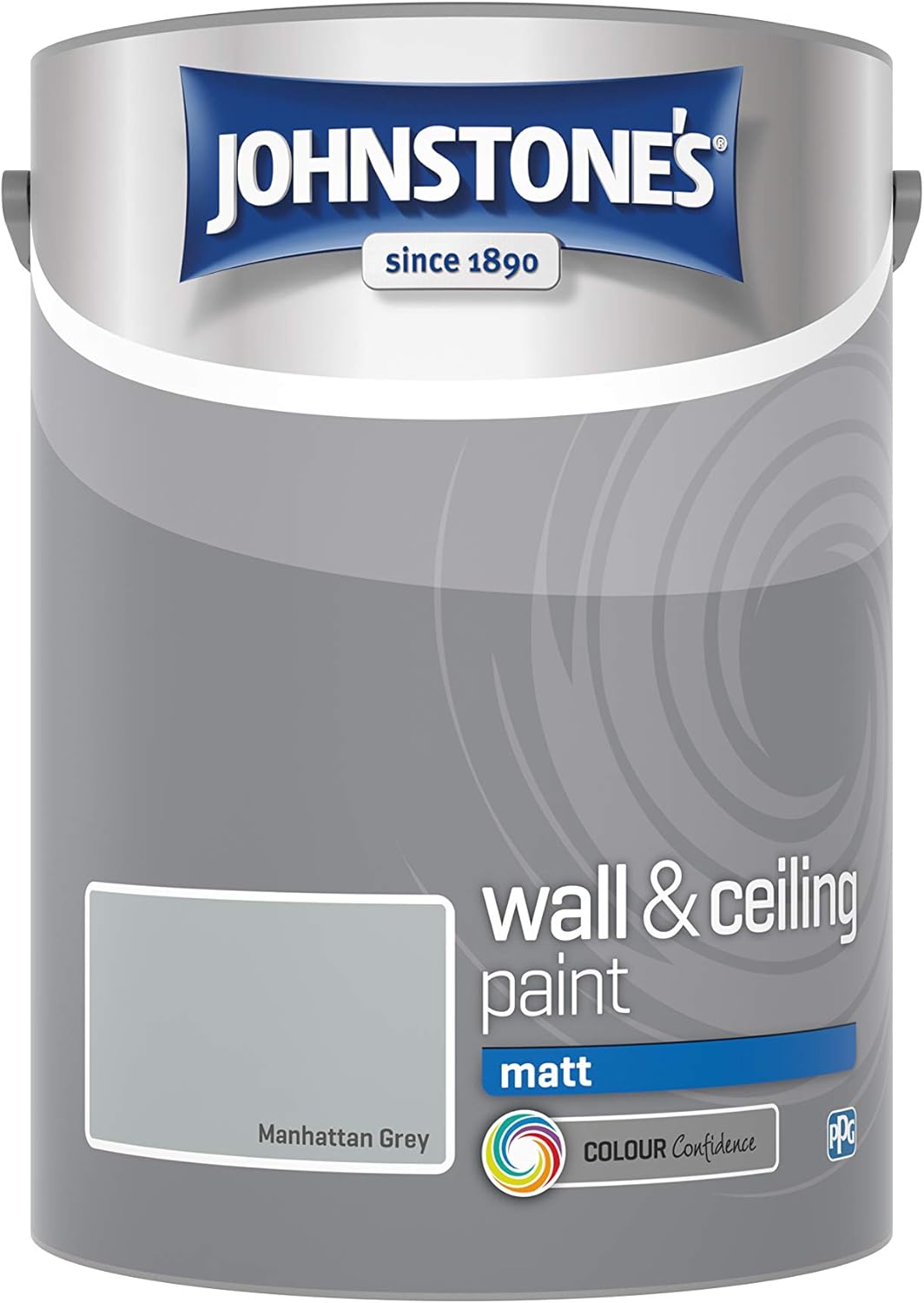 Johnstone's - Wall & Ceiling Paint - Manhattan Grey - Matt Finish - Emulsion Paint - Fantastic Coverage - Easy to Apply - Dry in 1-2 Hours - 12m2 Coverage per Litre - 5L, Pack of 1