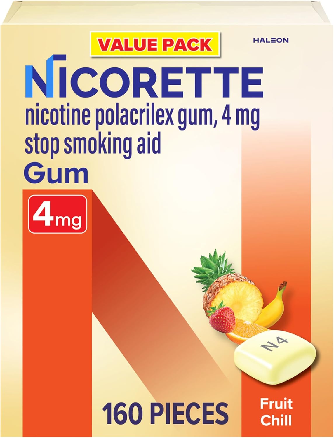Nicorette 4mg Nicotine Gum to Help Quit Smoking - Fruit Chill Flavored Stop Smoking Aid, 160 Count