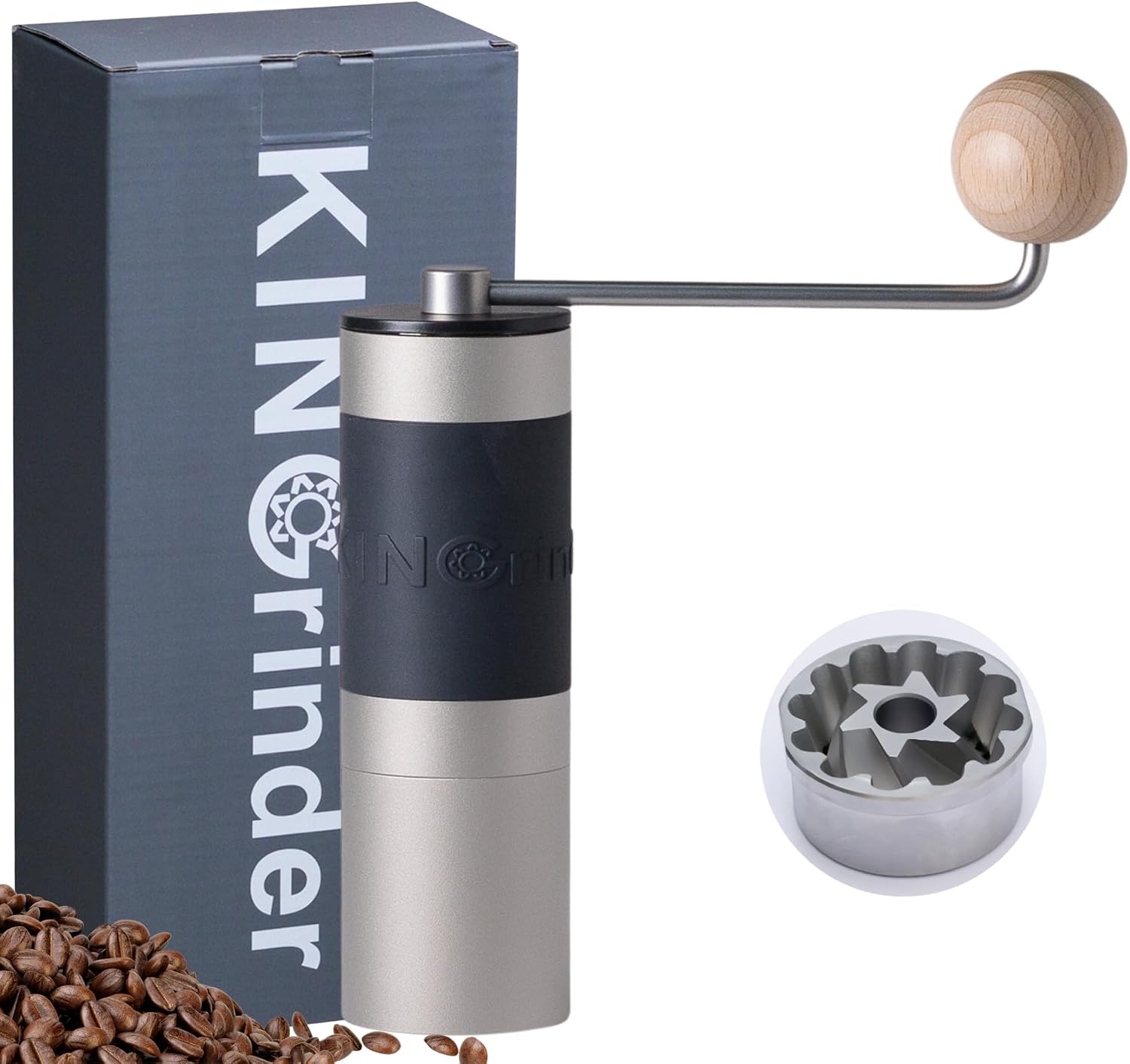 【Sliver】KINGrinder K2 Manual Coffee Grinder Straight Handle Stainless Burr