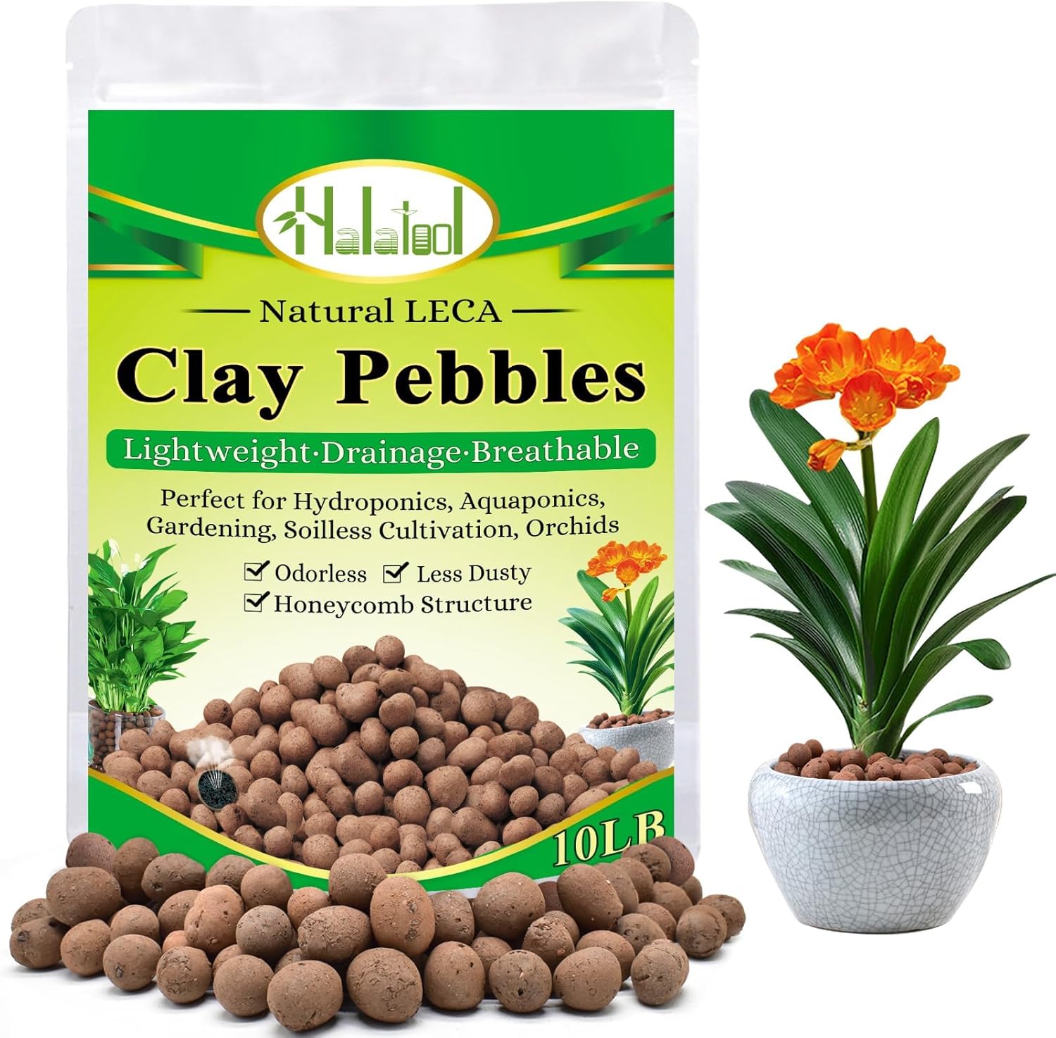 Halatool 10LB Leca Clay Pebbles for Plants 4mm-16mm Clay Balls 100% Natural Hydroton Leca Balls for Indoor Plants Hydroponic Growing Gardening Orchids Drainage Decoration Aquaponics