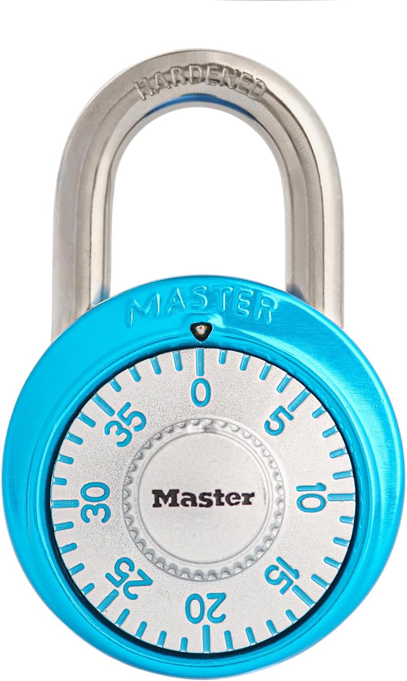 Master Lock Light Blue Gym Locker Lock, Indoor Combination Padlock with Aluminum Cover for School Locker, 3-Digit Code, 1561DLTBLU