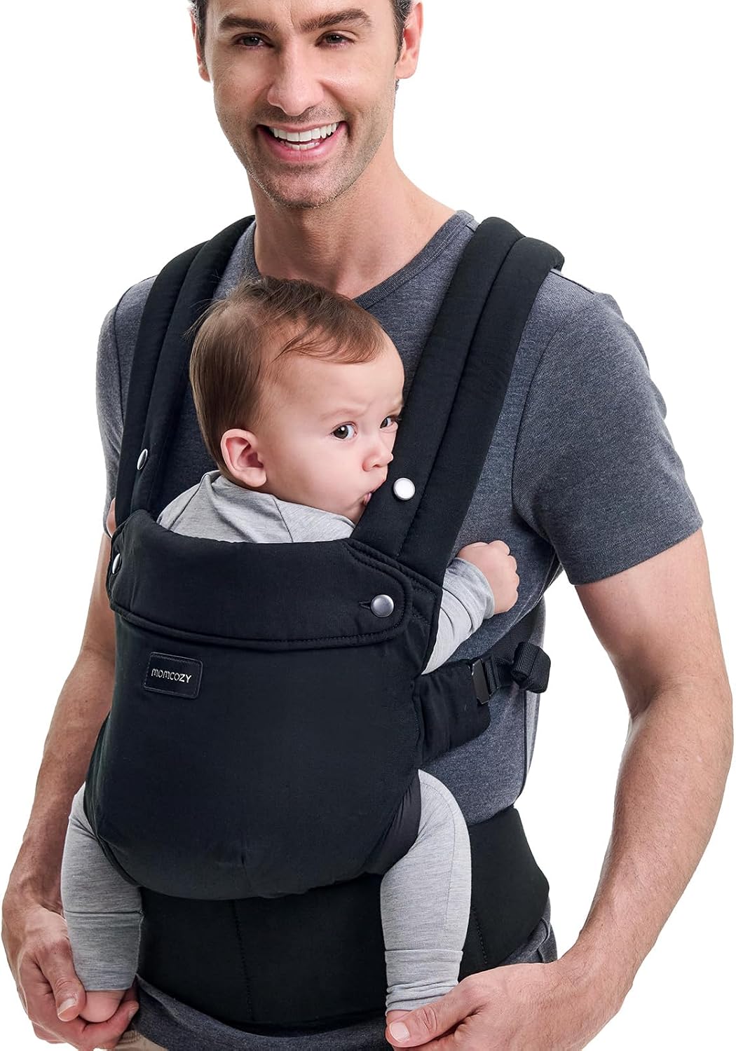 Momcozy Baby Carrier, Pure Cotton Gentle on Baby's Skin, Ergonomic Design for 3-24 Months, Lightweight and Comfortable, Hands-Free for Moms&Dads, Black