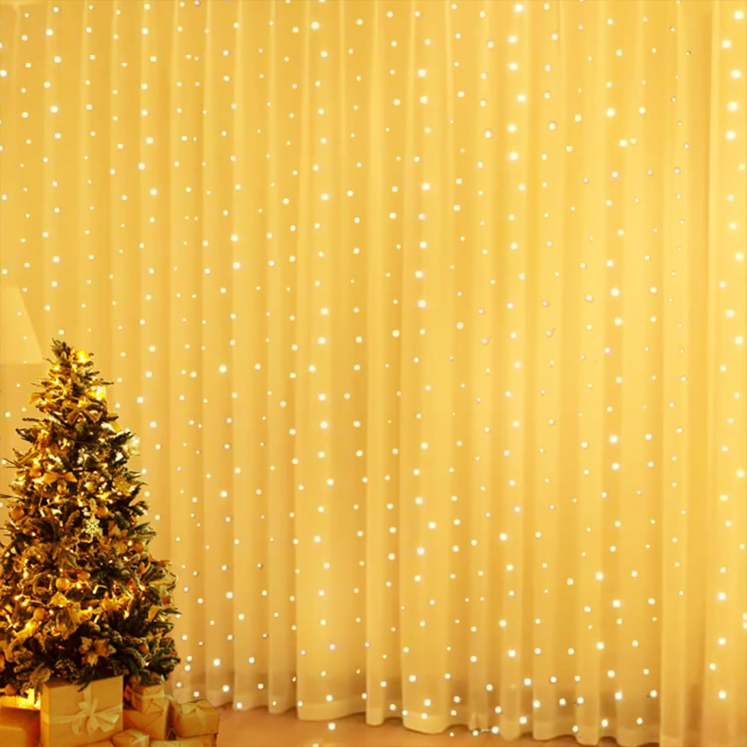 Curtain Fairy Lights Indoor, 3mx3m 300LED Curtain Light USB Powered Waterproof String Lights 8 Mode Remote Control Timer, Fairy Lights for Christmas, Garden, Home Decor(Warm White)