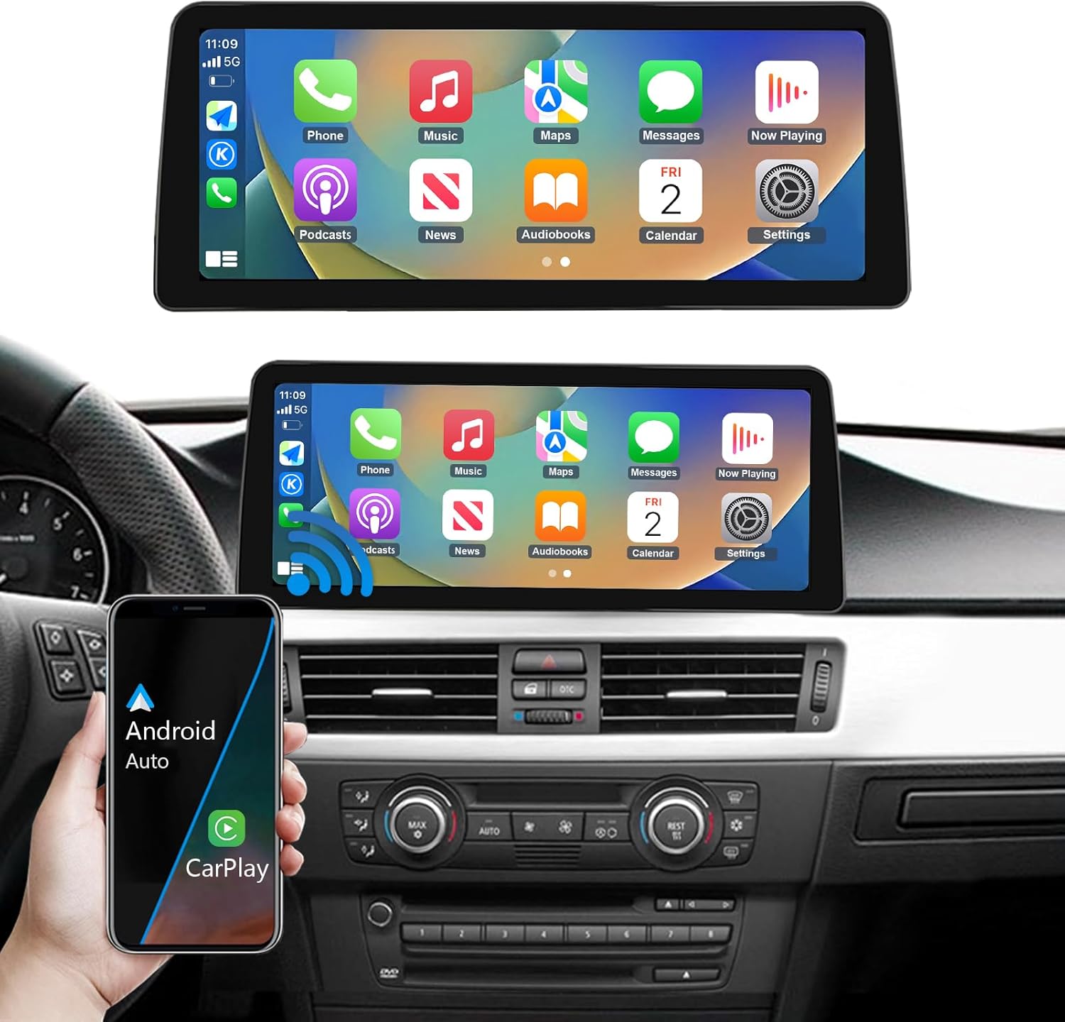 Road Top 12.3 Inch Car Touchscreen Wireless CarPlay Android Auto for BMW 3 Series E90/E91/E92/E93 2008-2013 Year with CIC System, Car Stereo Multimedia Radio Receiver