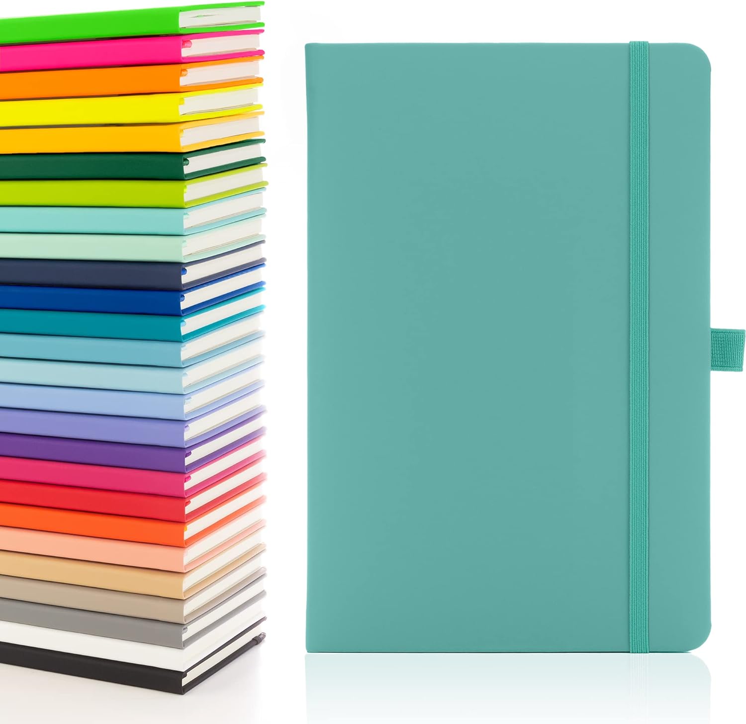 Notes London Eco A5 Notebook with Lined Pages, Pen Loop, Ribbon, Date Marks and Paper Pocket, Medium Hardback Journal, Note, sustainably sourced paper (Pastel Teal)