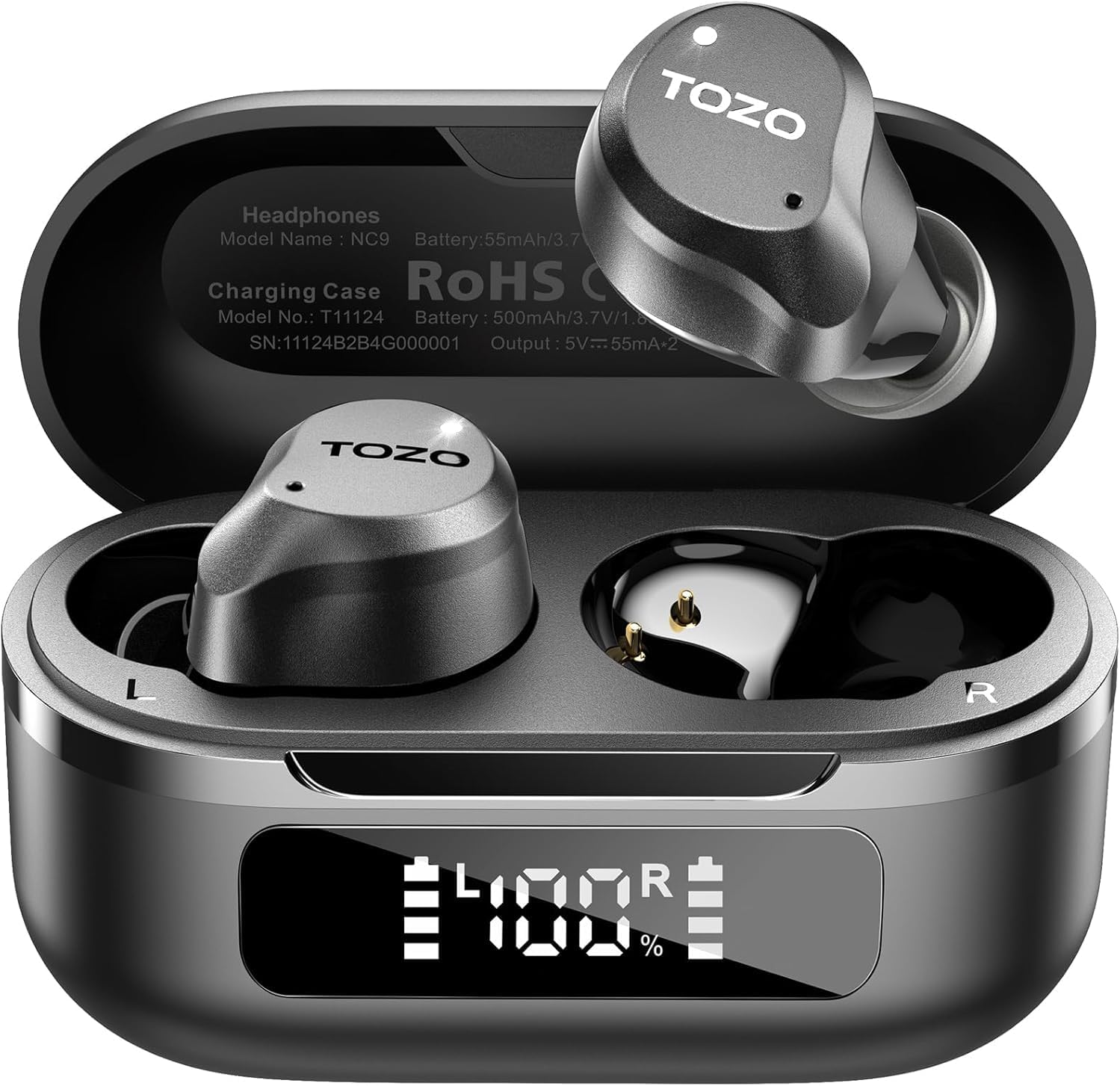 TOZO Hybrid Active Noise Cancelling Earbuds, 45dB ANC Wireless Earbuds, 6-Mic ENC for Clear Calls, Deep Bass, 59H Playtime, IPX8 Waterproof, Bluetooth 5.3 Ear Buds with App for Custom EQ