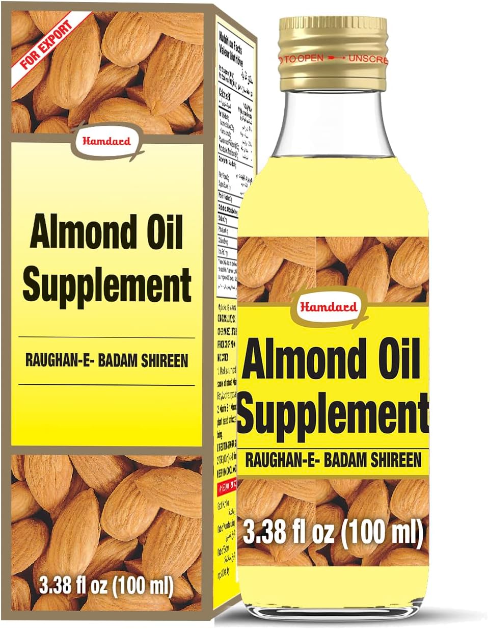 Hamdard Roghan Badam Shirin Almond Oil 100ml – Pure, Sweet Almond Oil for Health, Hair, and Skin Care