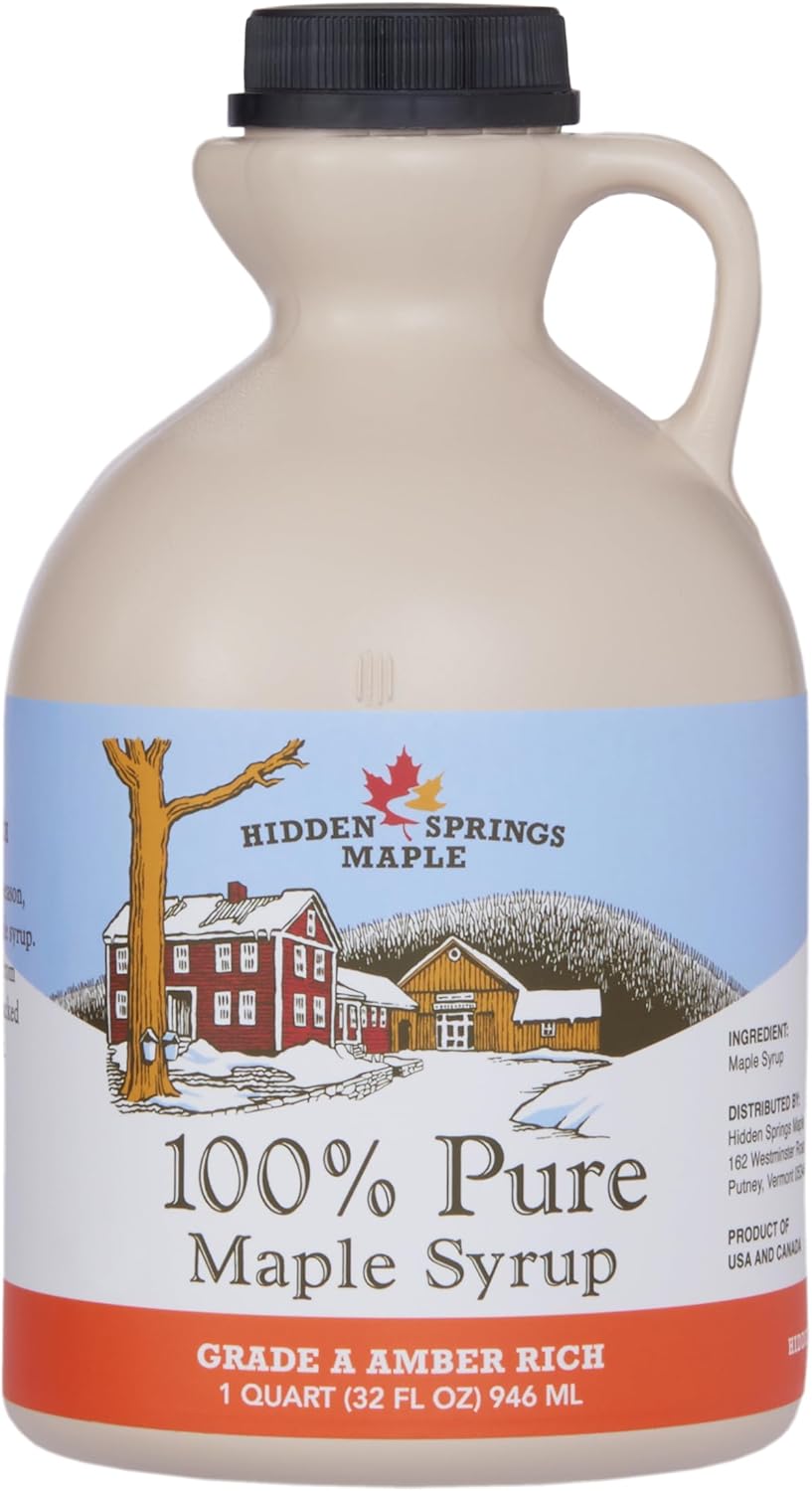 Hidden Springs Maple Amber Rich Quart 100% Pure Maple Syrup USA/CAN, BPA-free Jug