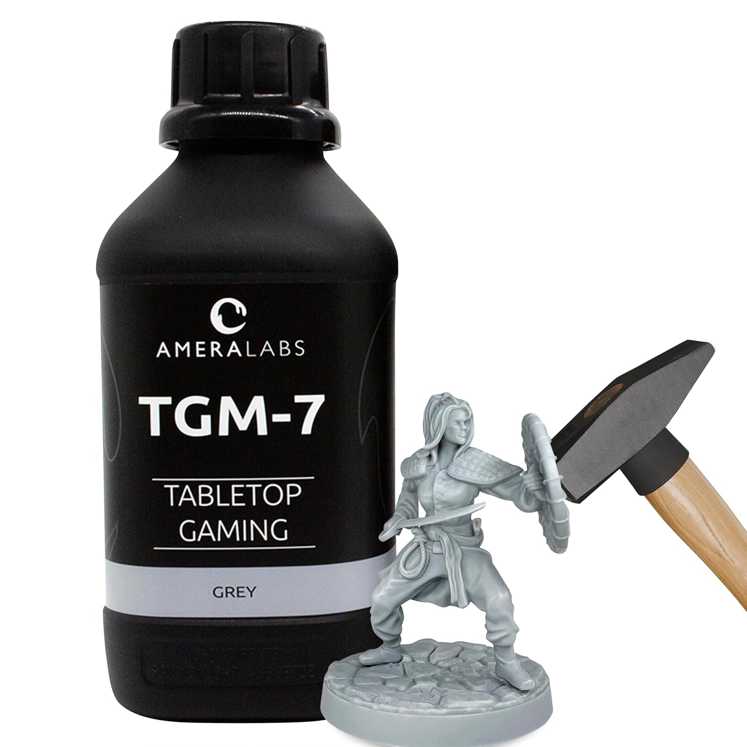AmeraLabs TGM-7 3D Wargaming Resin for Tabletop Miniatures – Tough, High Resolution, Low Odor, Fast Curing 3D Printing Liquid for 4K/8K/12K LCD/DLP/SLA 3D Printers (Grey, 1kg)