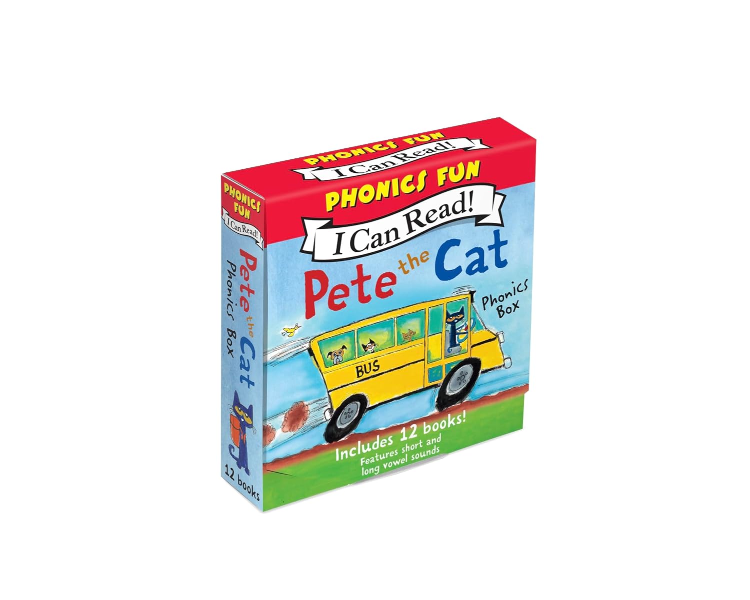 Pete the Cat 12-Book Phonics Fun!: A Box of 12 Mini-Books Featuring Short and Long Vowel Sounds – Expert-Reviewed Beginning Readers for Kids (Ages 3-6) (I Can Read Phonics Fun)