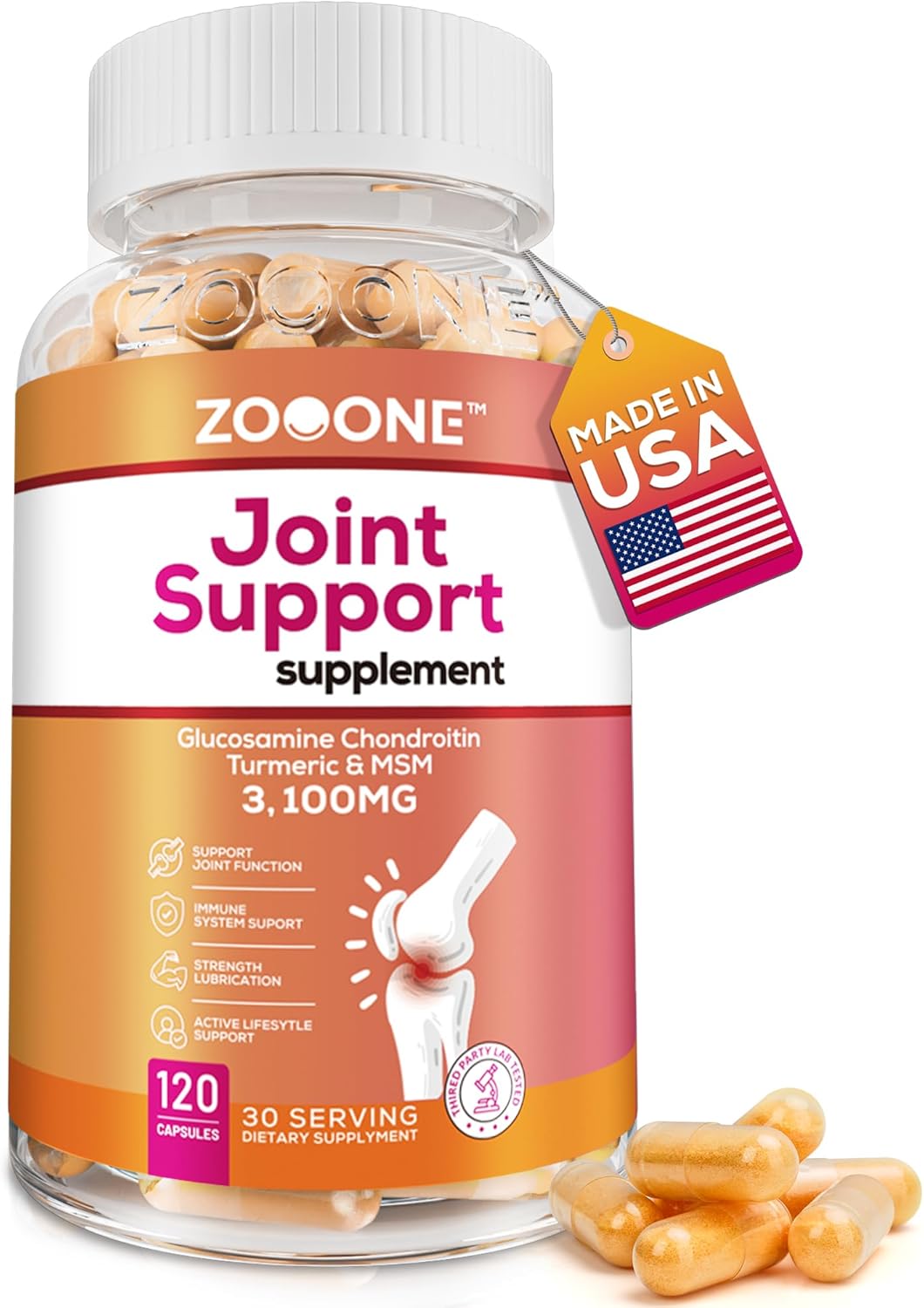 Advanced Joint Support Supplement with Glucosamine, Chondroitin, Turmeric & MSM - 120 Tablets for Back, Knee, Hand Bone Health
