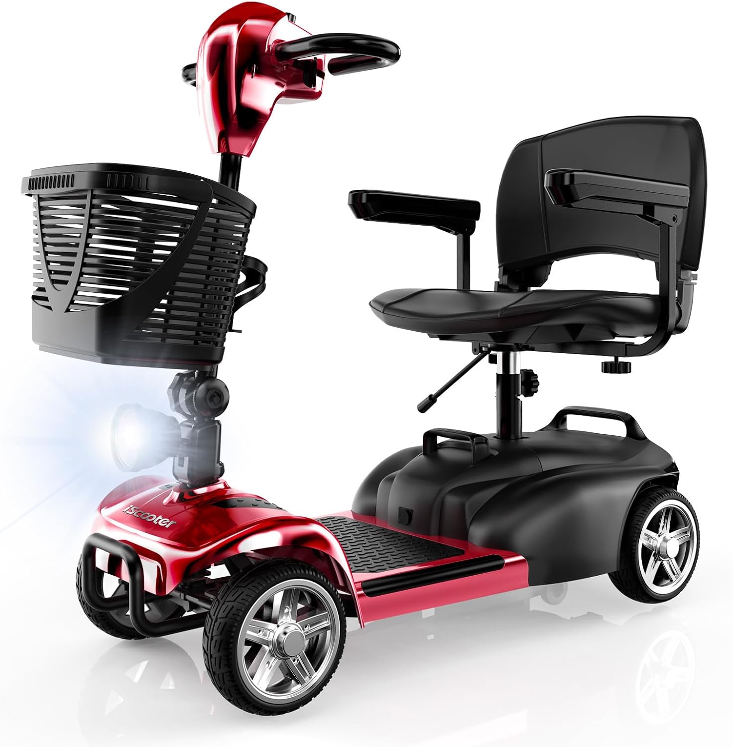 iScooter Mobility Scooters,X-02 Mobility Scooter for Adults,20KM Range 4 Wheel Electric Wheelchair Device with LED Headlight,Basket,Cup Holder and Control Panel,Lightweight Portable,for All Terrain
