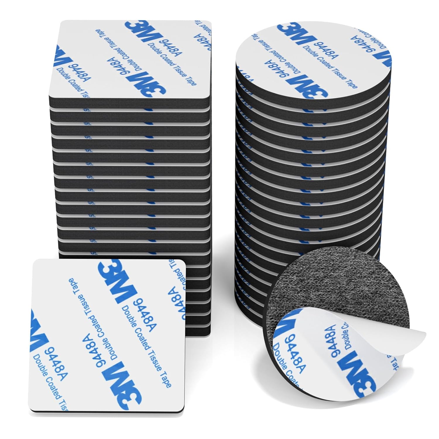 Double Sided Sticky Pads, HOMMAND 40 PCS Sticky Foam Pads Heavy Duty, Extra Strong 3M Adhesive Foam Pads, Waterproof Mounting Pads for Home Office Car School,Squares/Round, Black (HK22A8081)