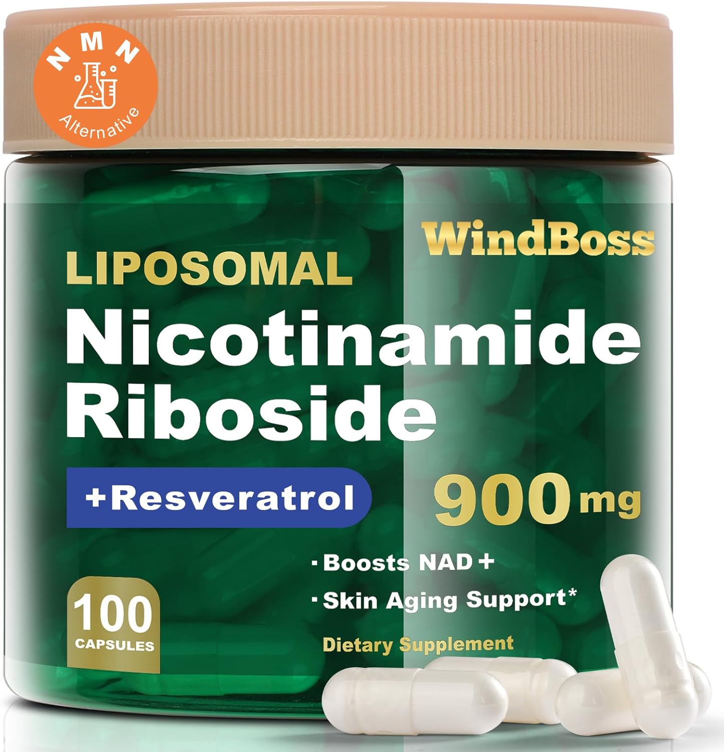 NAD Nicotinamide Riboside Resveratrol, Liposomal NAD Supplements for Women & Men, NMN Supplement Alternative, NAD Supplement - 100 Capsules