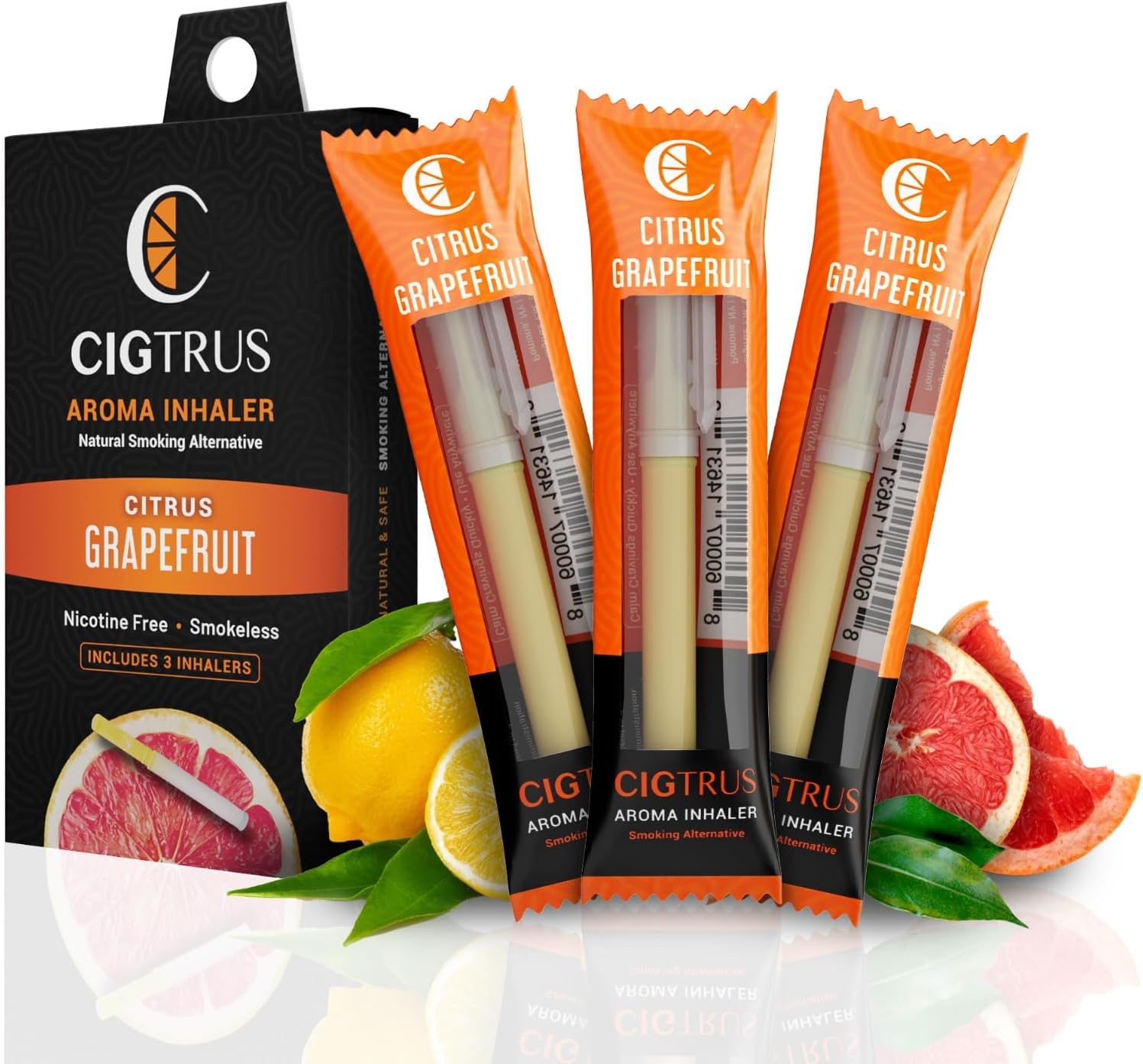 Cigtrus Smokeless Air Inhaler - Natural Smoking Alternative | Tobacco-Free, Nicotine-Free, & Non-Electric | Oral Fixation Relief - Quit Smoking Aid & Stop Vaping Aid | Citrus Grapefruit- 3 Pack