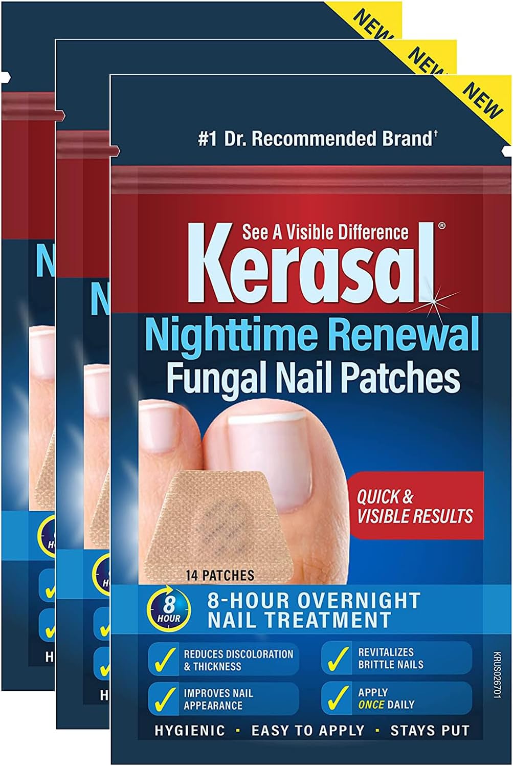 Kerasal Nighttime Renewal Fungal Nail Patches - 14 Patch 3 Pack - Overnight Nail Repair for Nail Fungus Damage, 8-Hour Nail Treatment Restores Healthy Appearance