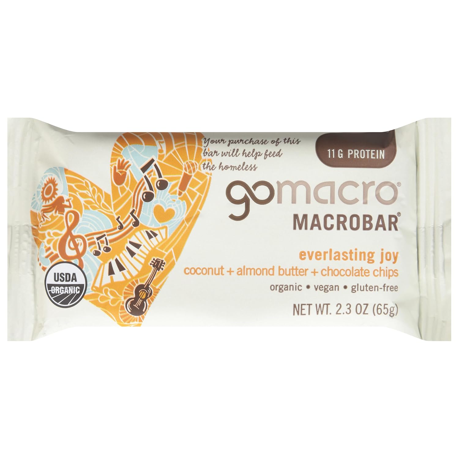 GoMacro MacroBar, Organic Vegan Protein Bar, Coconut, Almond Butter + Chocolate Chips, 2.3 Ounce