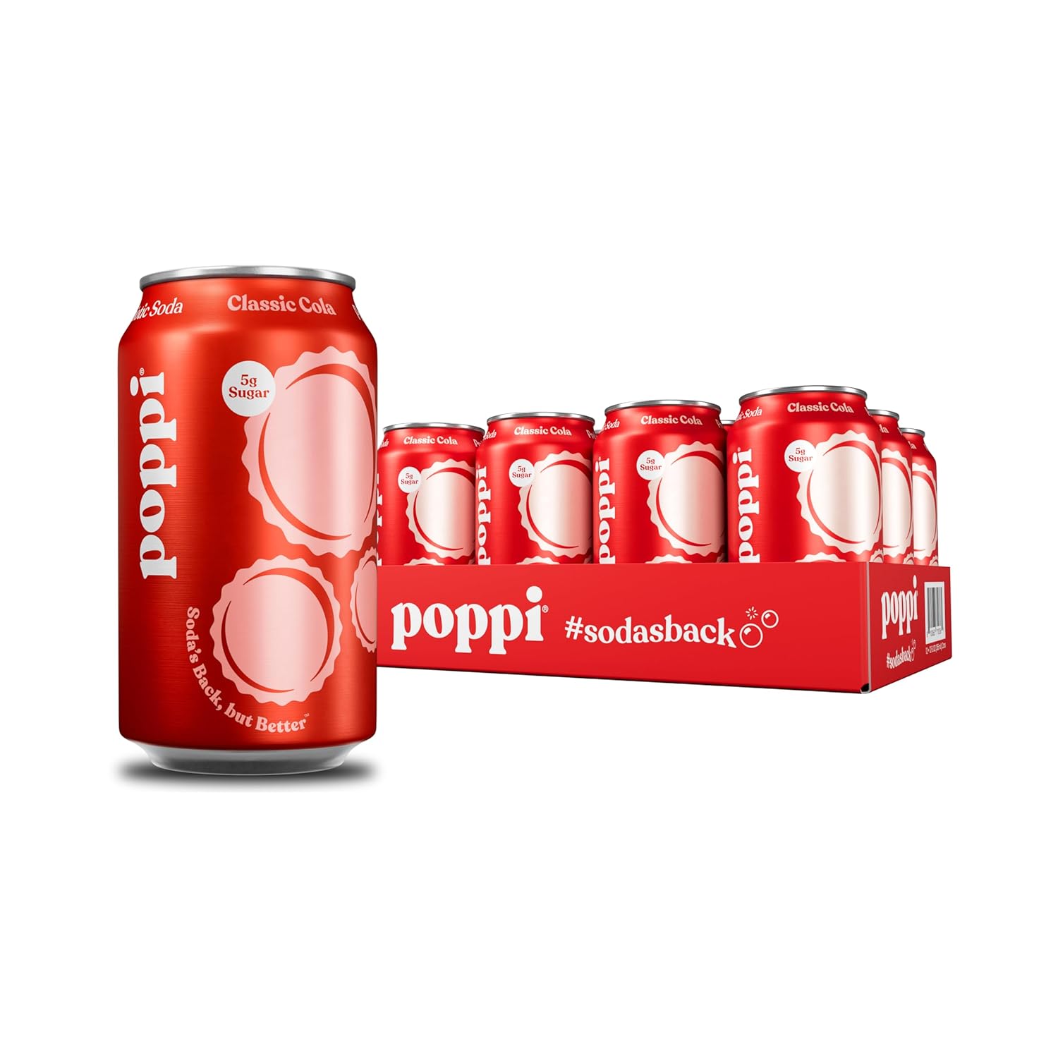 Poppi Sparkling Prebiotic Soda Beverage with Apple Cider Vinegar, Seltzer Water and Fruit Juice, Classic Cola Flavor, 12 oz, Pack of 12, Packaging May Vary